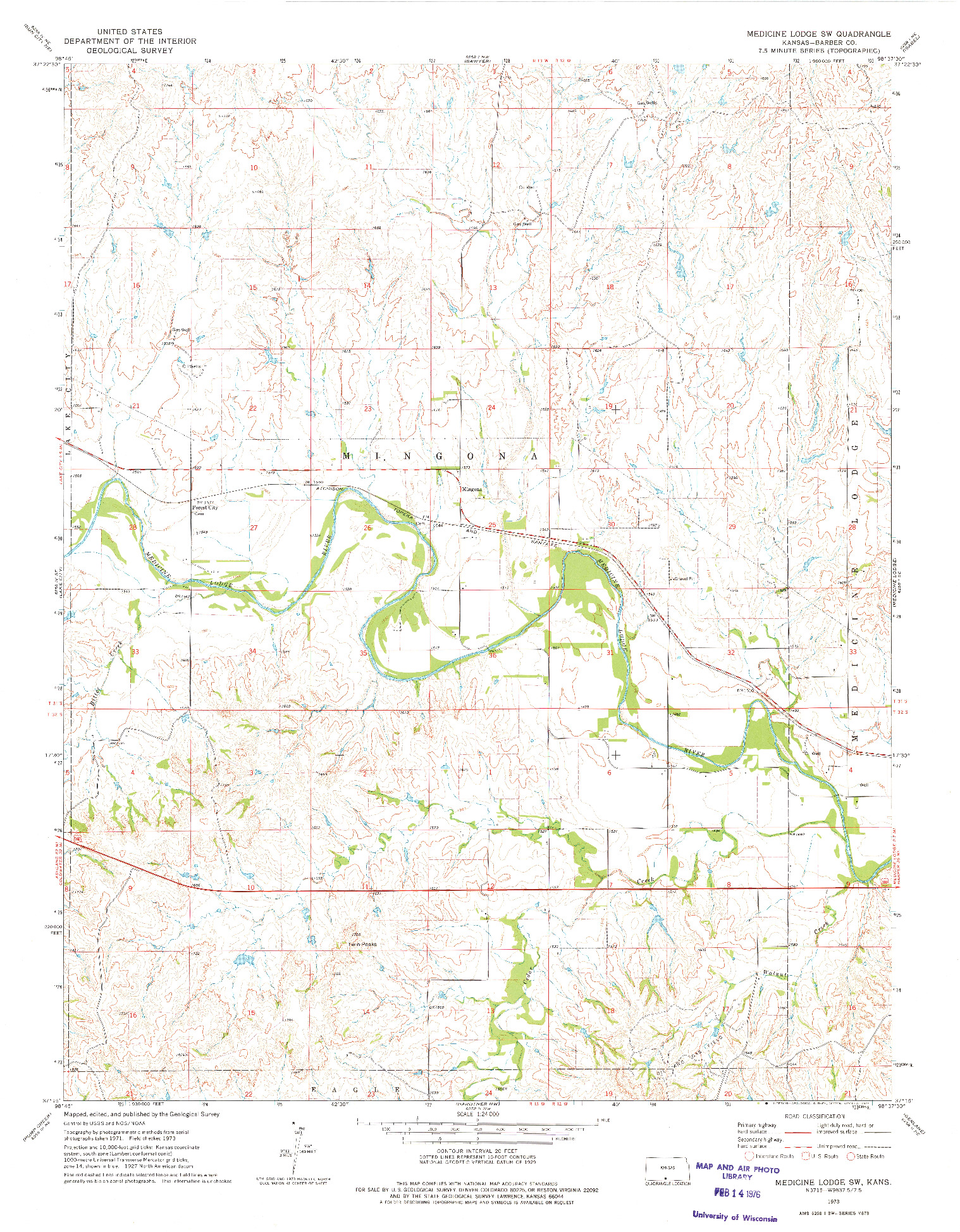 USGS 1:24000-SCALE QUADRANGLE FOR MEDICINE LODGE SW, KS 1973