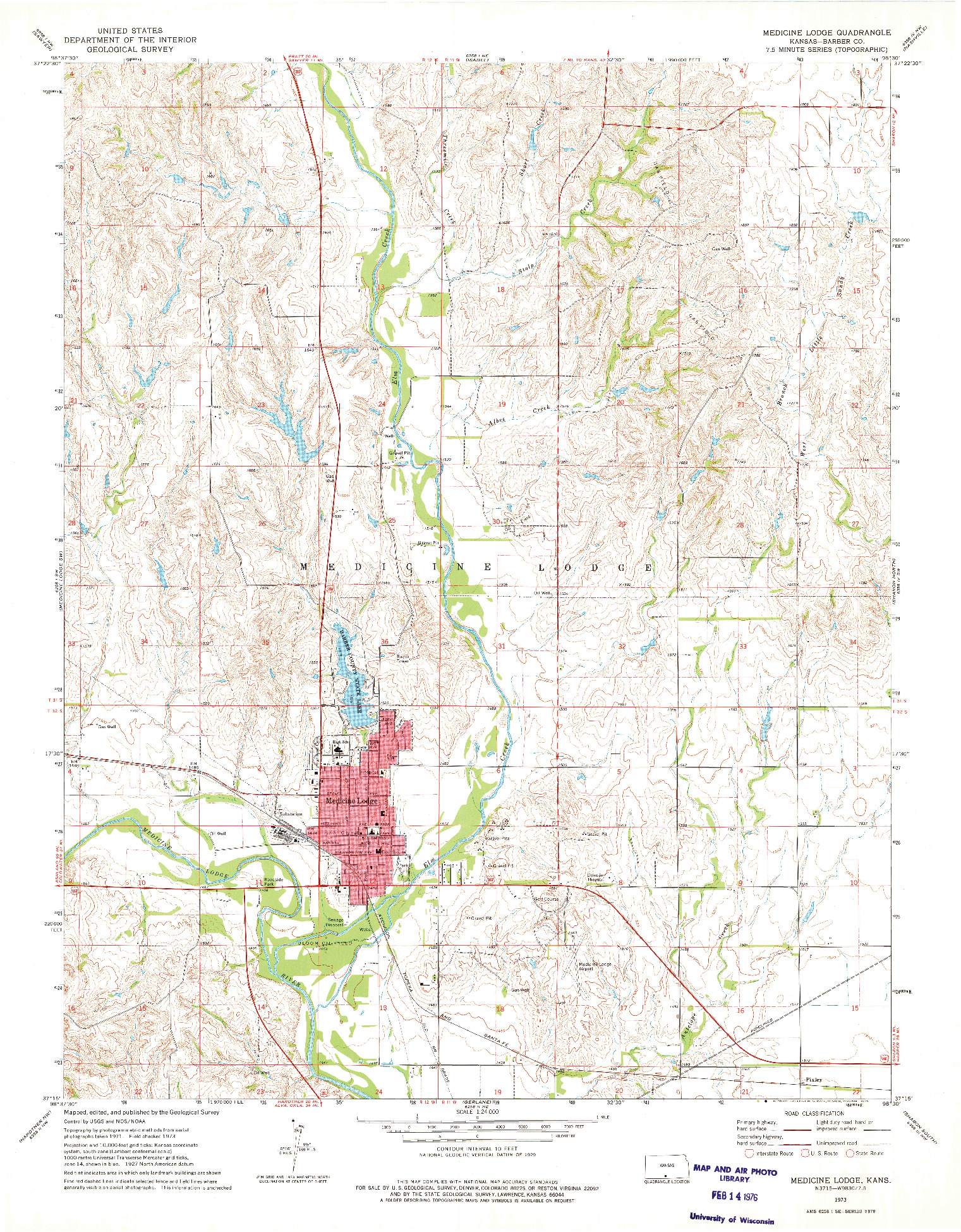 USGS 1:24000-SCALE QUADRANGLE FOR MEDICINE LODGE, KS 1973