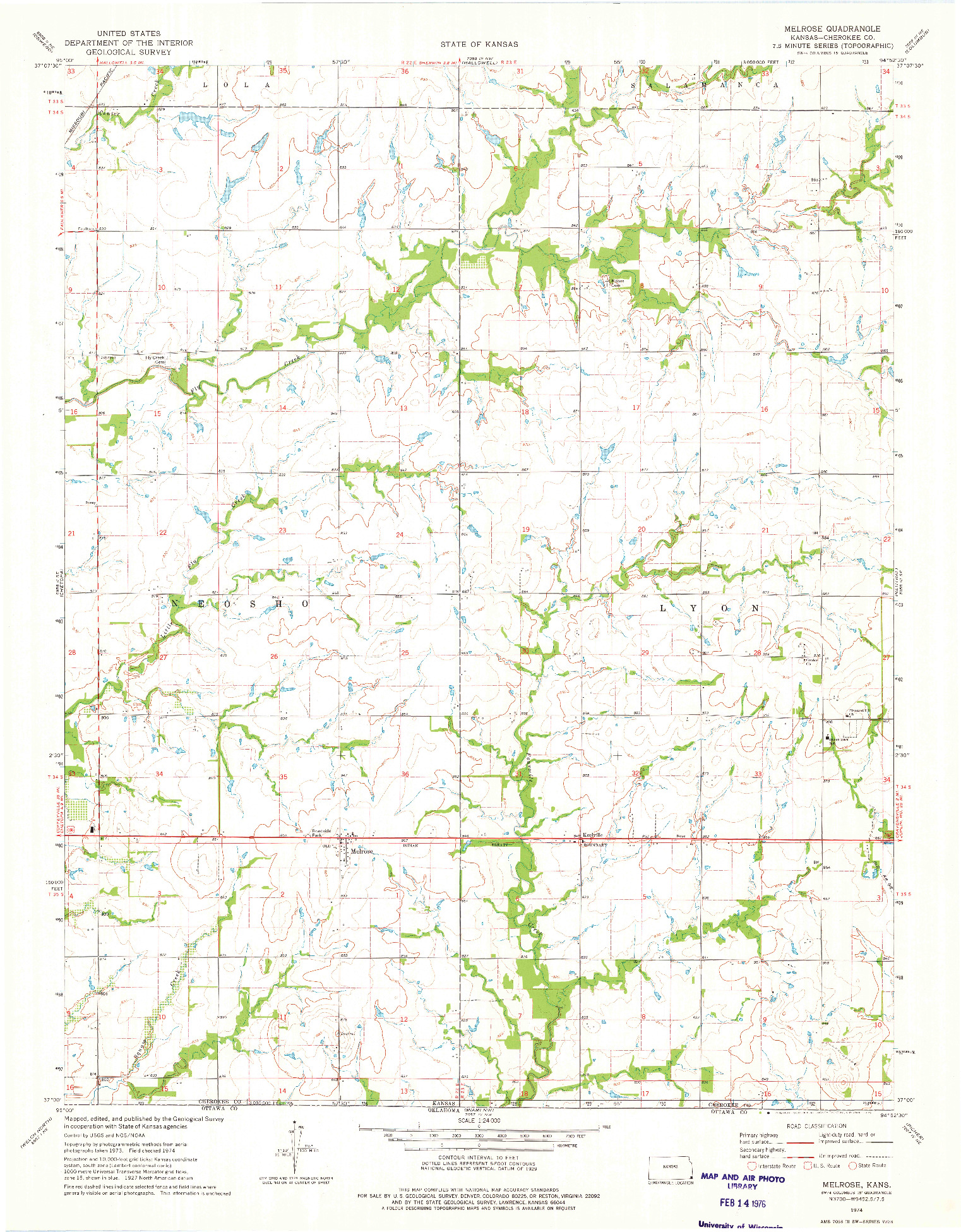 USGS 1:24000-SCALE QUADRANGLE FOR MELROSE, KS 1974