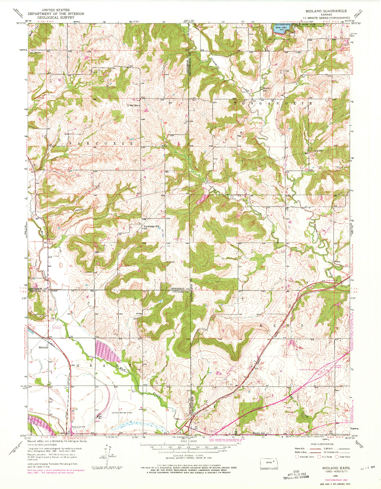 USGS 1:24000-SCALE QUADRANGLE FOR MIDLAND, KS 1950