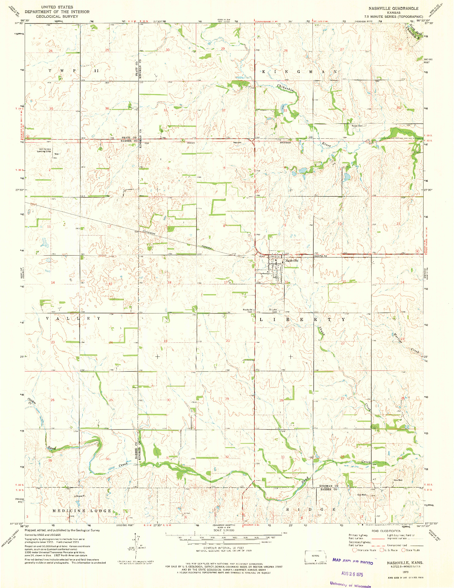 USGS 1:24000-SCALE QUADRANGLE FOR NASHVILLE, KS 1973