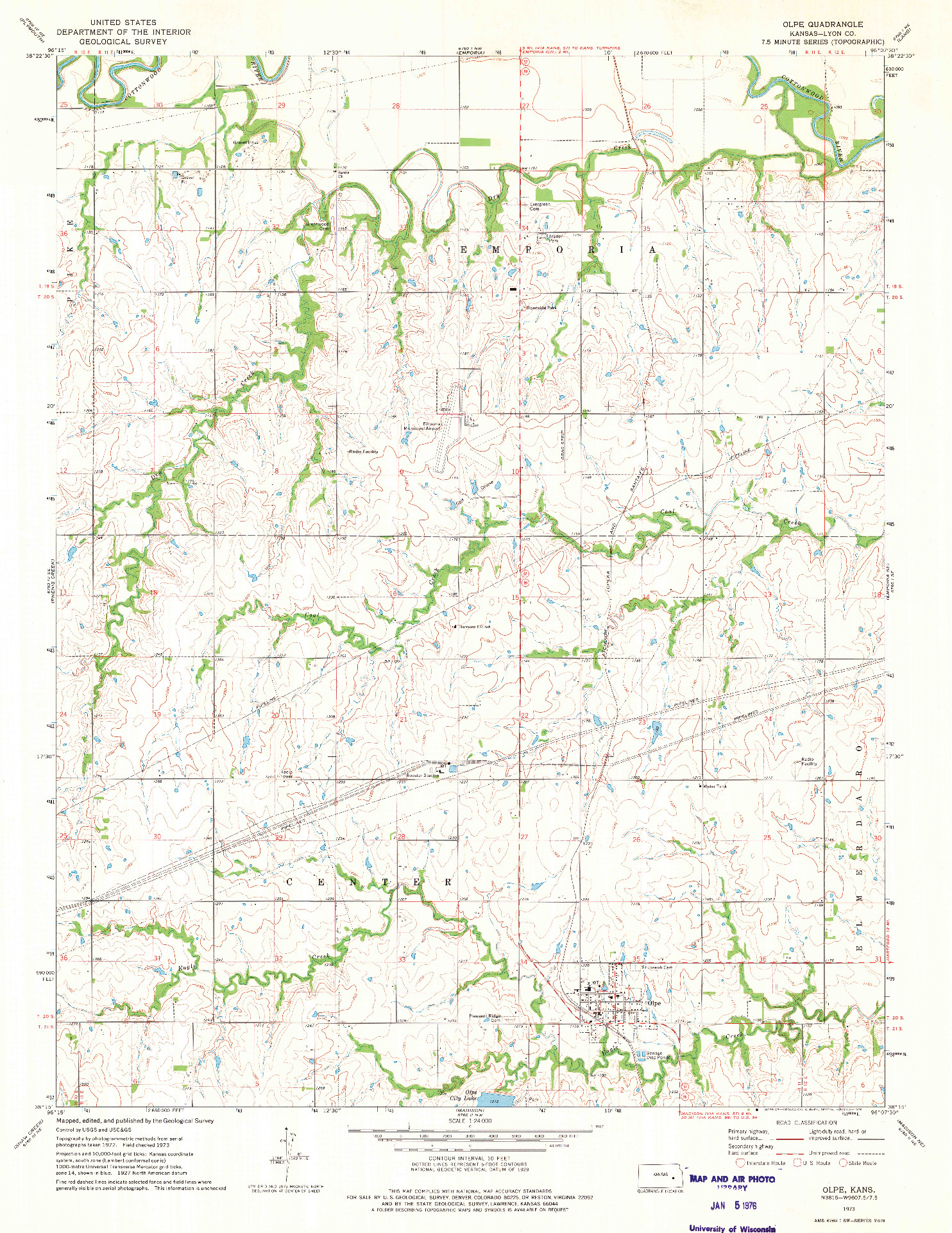 USGS 1:24000-SCALE QUADRANGLE FOR OLPE, KS 1973