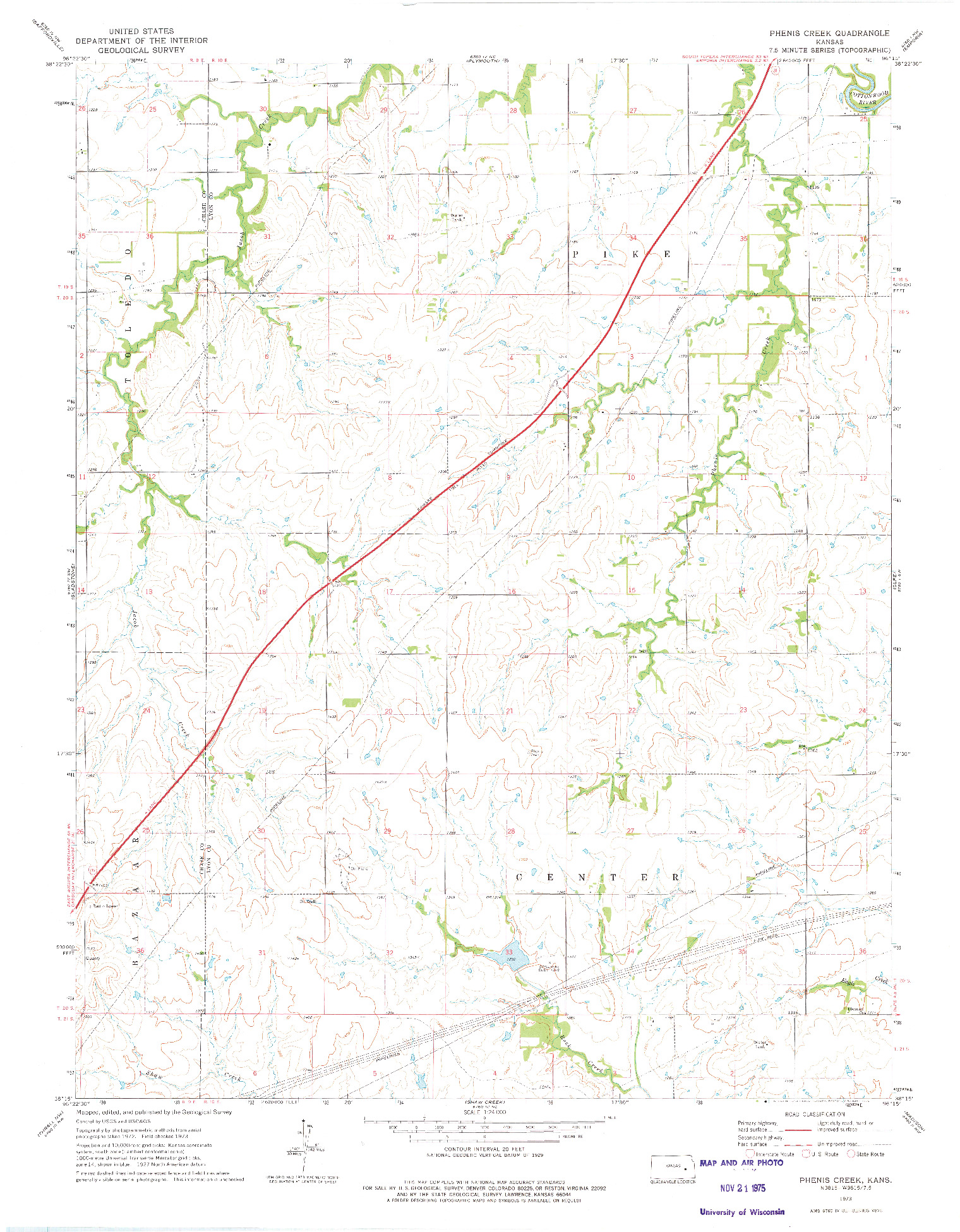 USGS 1:24000-SCALE QUADRANGLE FOR PHENIS CREEK, KS 1973