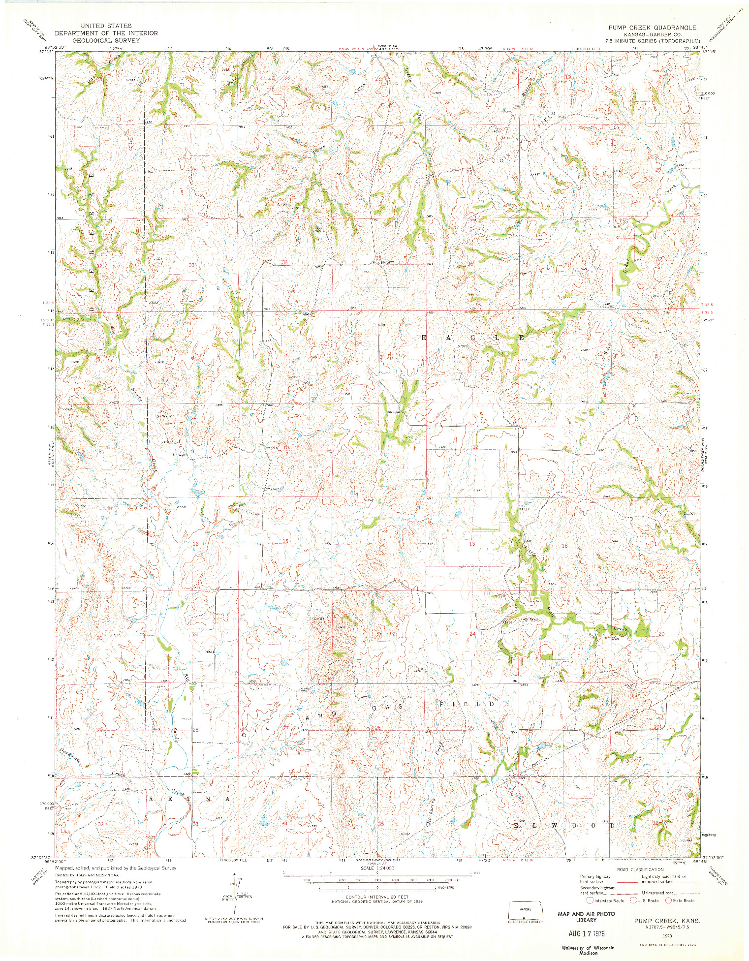 USGS 1:24000-SCALE QUADRANGLE FOR PUMP CREEK, KS 1973