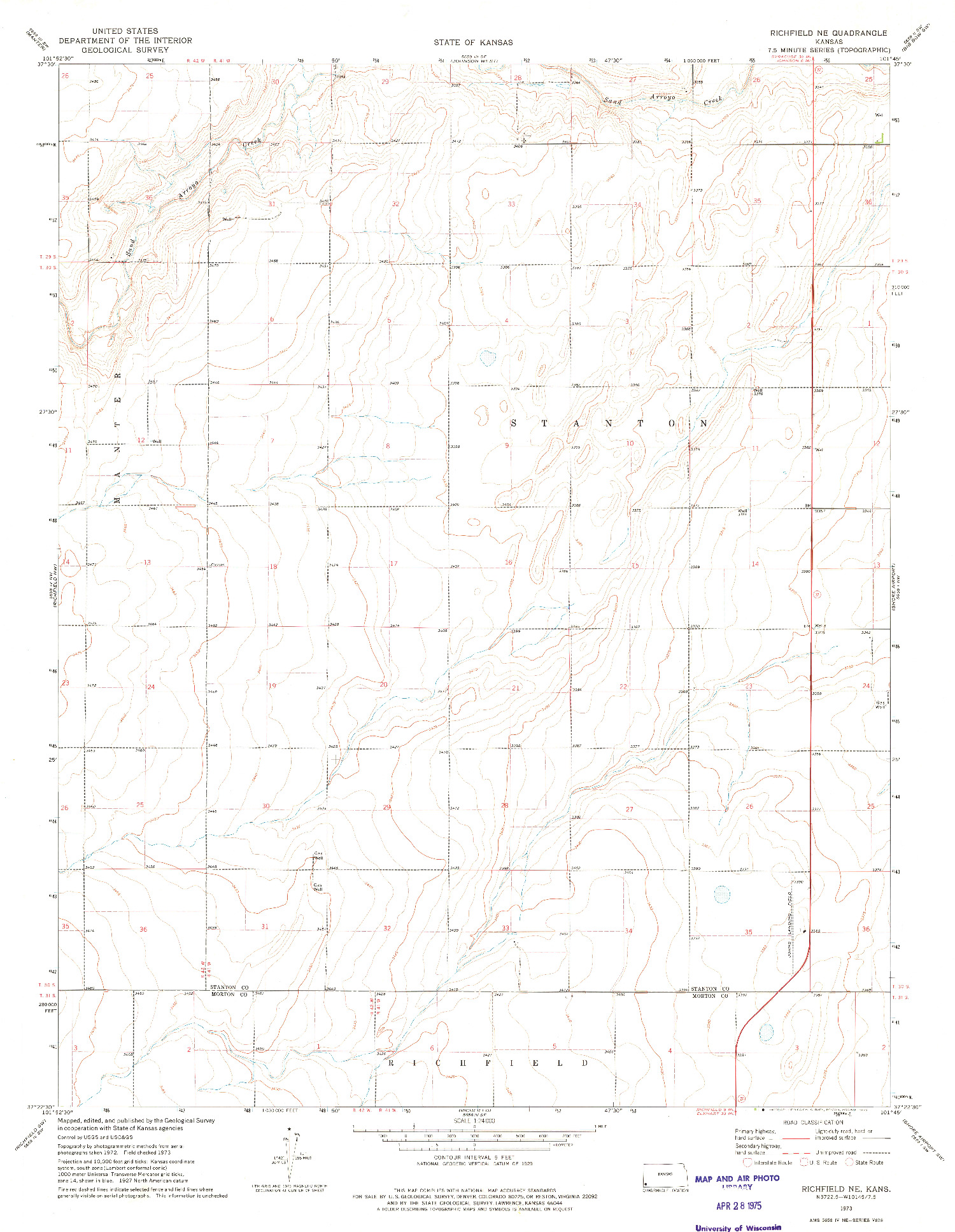 USGS 1:24000-SCALE QUADRANGLE FOR RICHFIELD NE, KS 1973