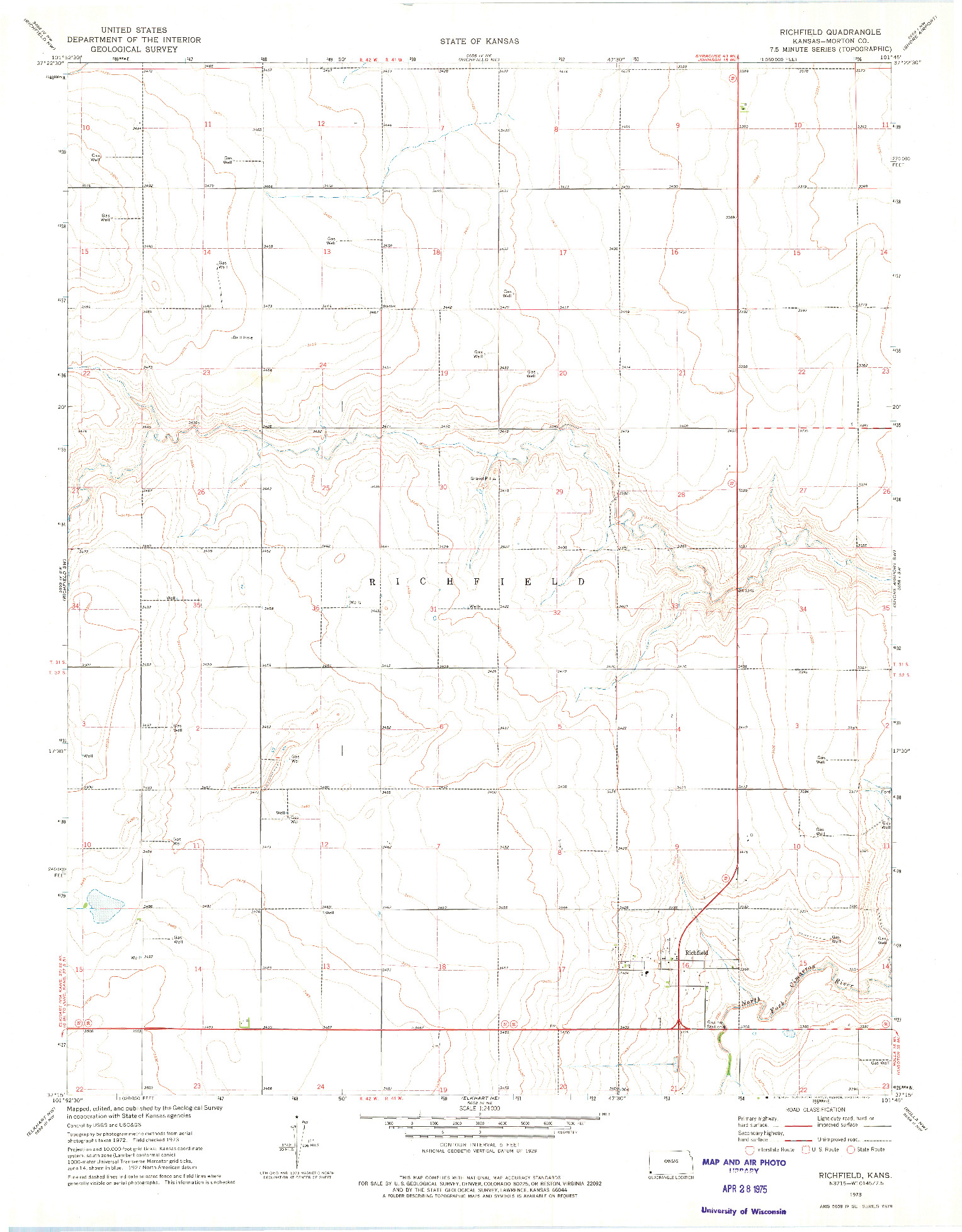USGS 1:24000-SCALE QUADRANGLE FOR RICHFIELD, KS 1973