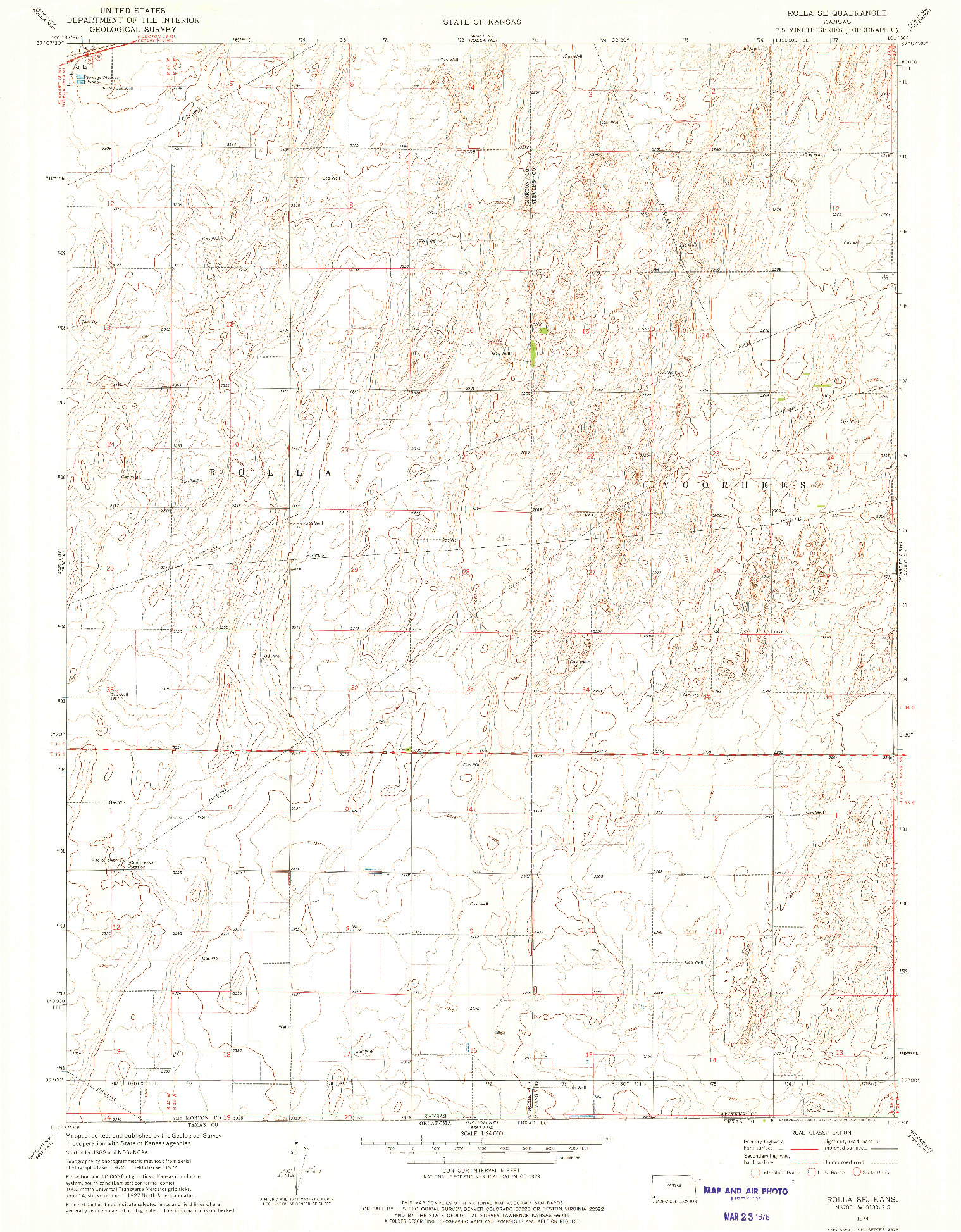 USGS 1:24000-SCALE QUADRANGLE FOR ROLLA SE, KS 1974
