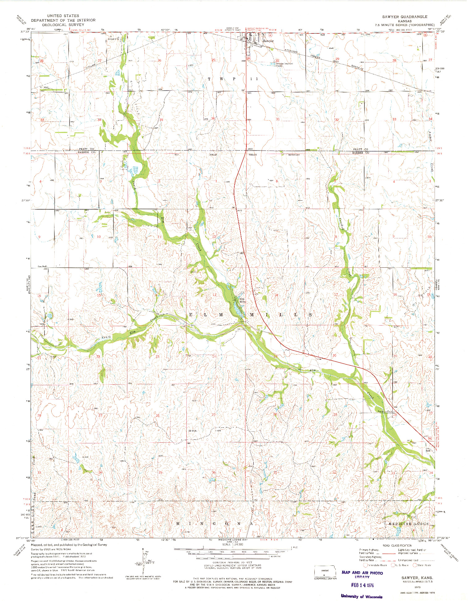 USGS 1:24000-SCALE QUADRANGLE FOR SAWYER, KS 1973