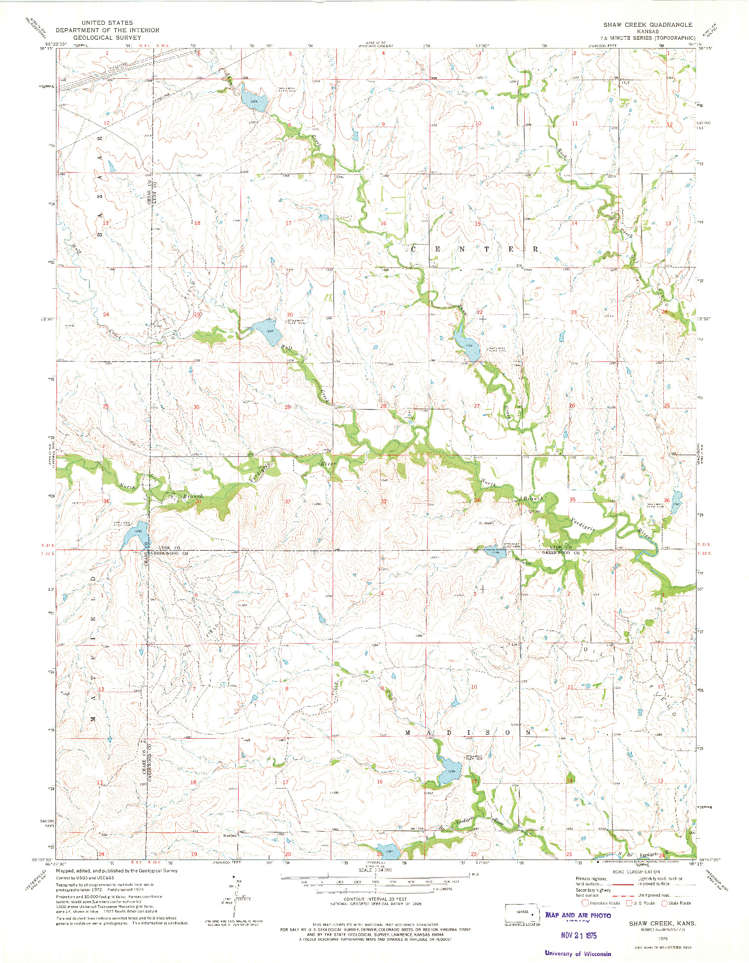 USGS 1:24000-SCALE QUADRANGLE FOR SHAW CREEK, KS 1973