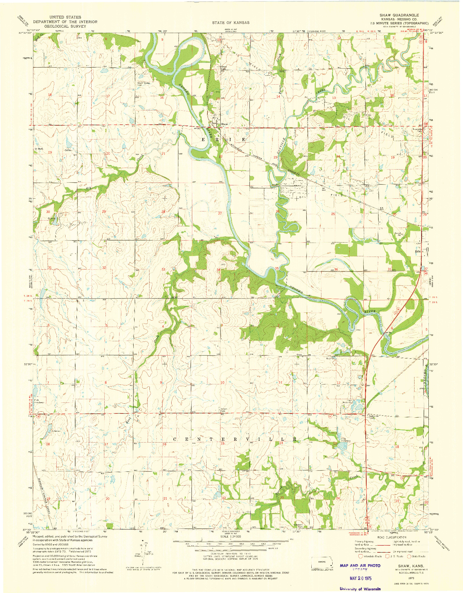USGS 1:24000-SCALE QUADRANGLE FOR SHAW, KS 1973