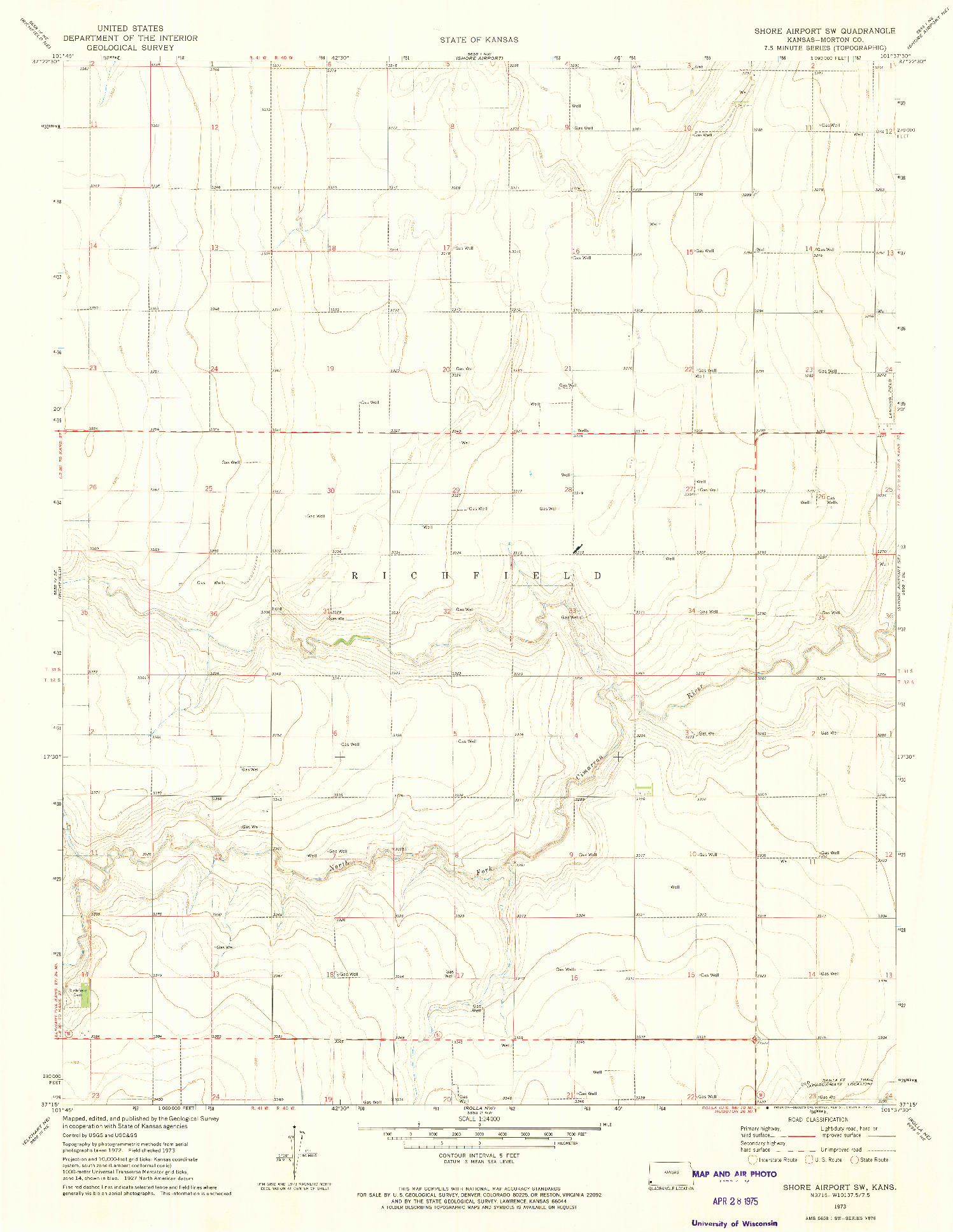 USGS 1:24000-SCALE QUADRANGLE FOR SHORE AIRPORT SW, KS 1973