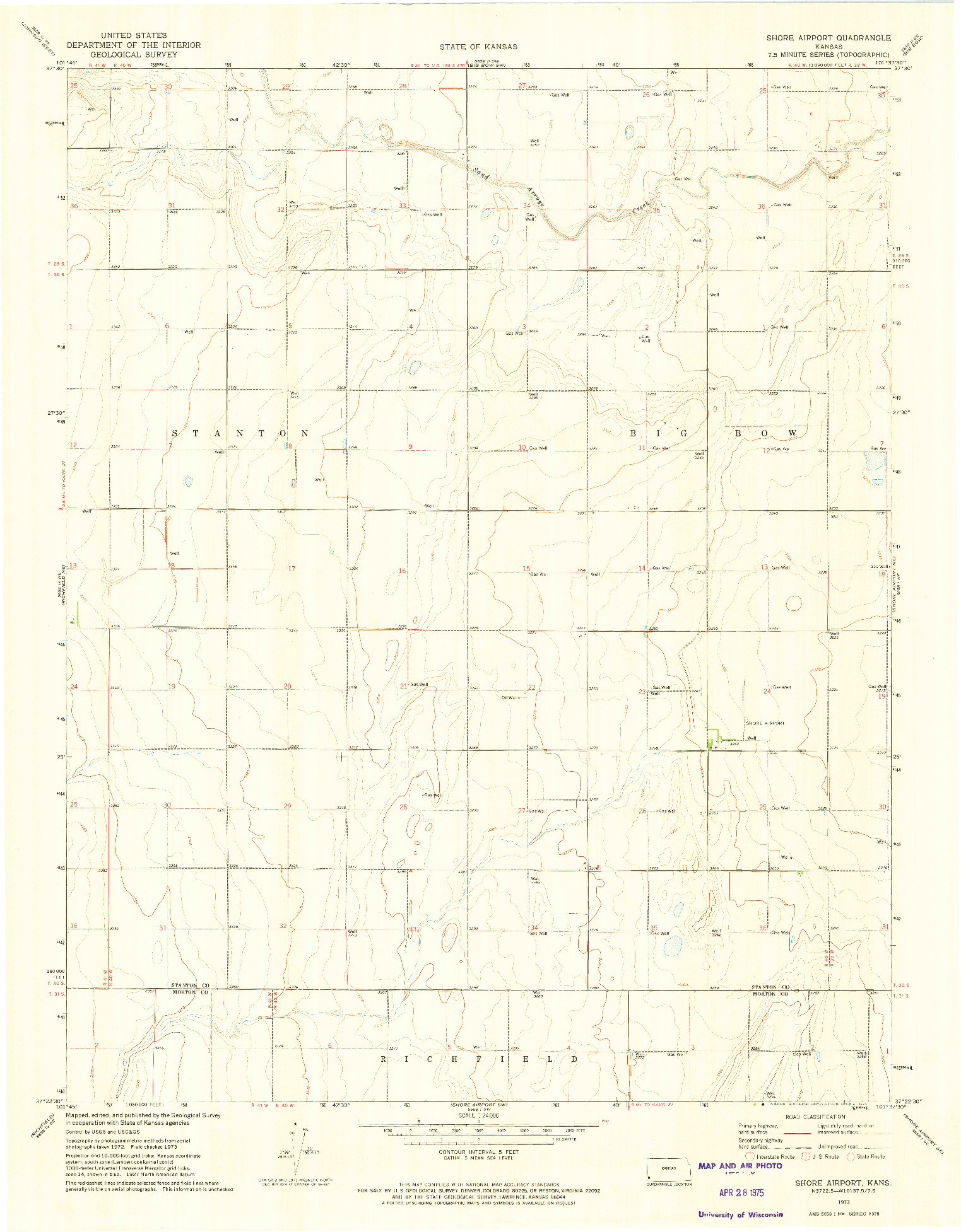 USGS 1:24000-SCALE QUADRANGLE FOR SHORE AIRPORT, KS 1973