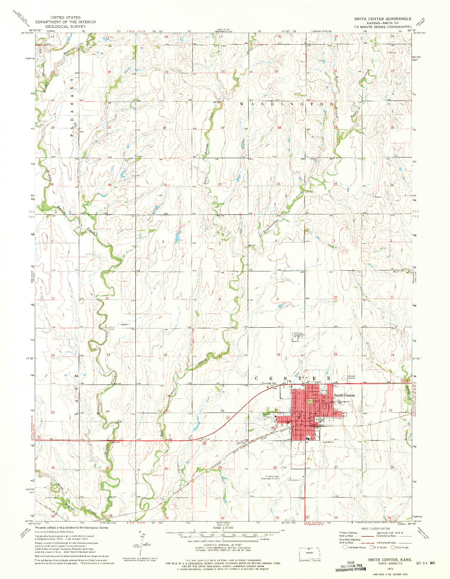 USGS 1:24000-SCALE QUADRANGLE FOR SMITH CENTER, KS 1973