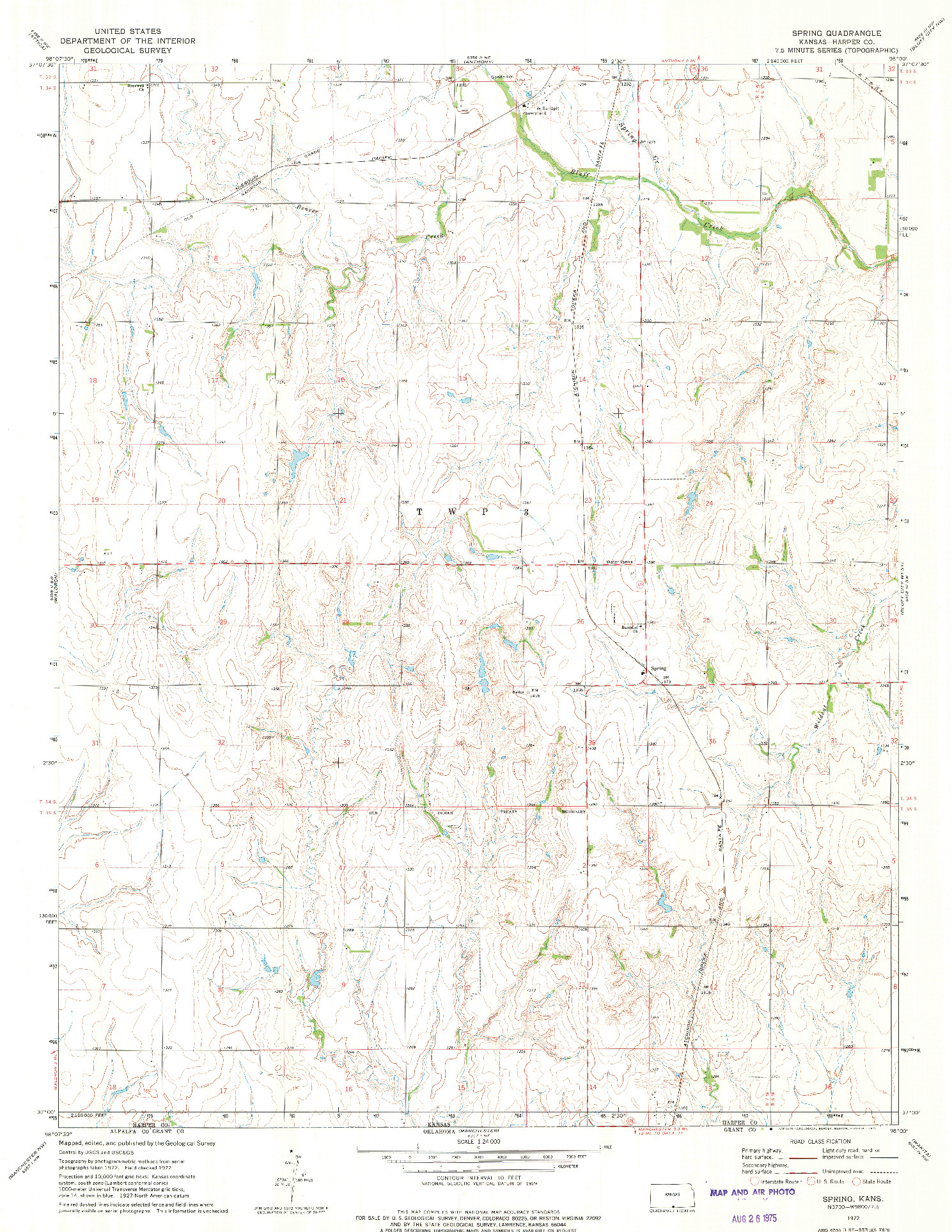 USGS 1:24000-SCALE QUADRANGLE FOR SPRING, KS 1972