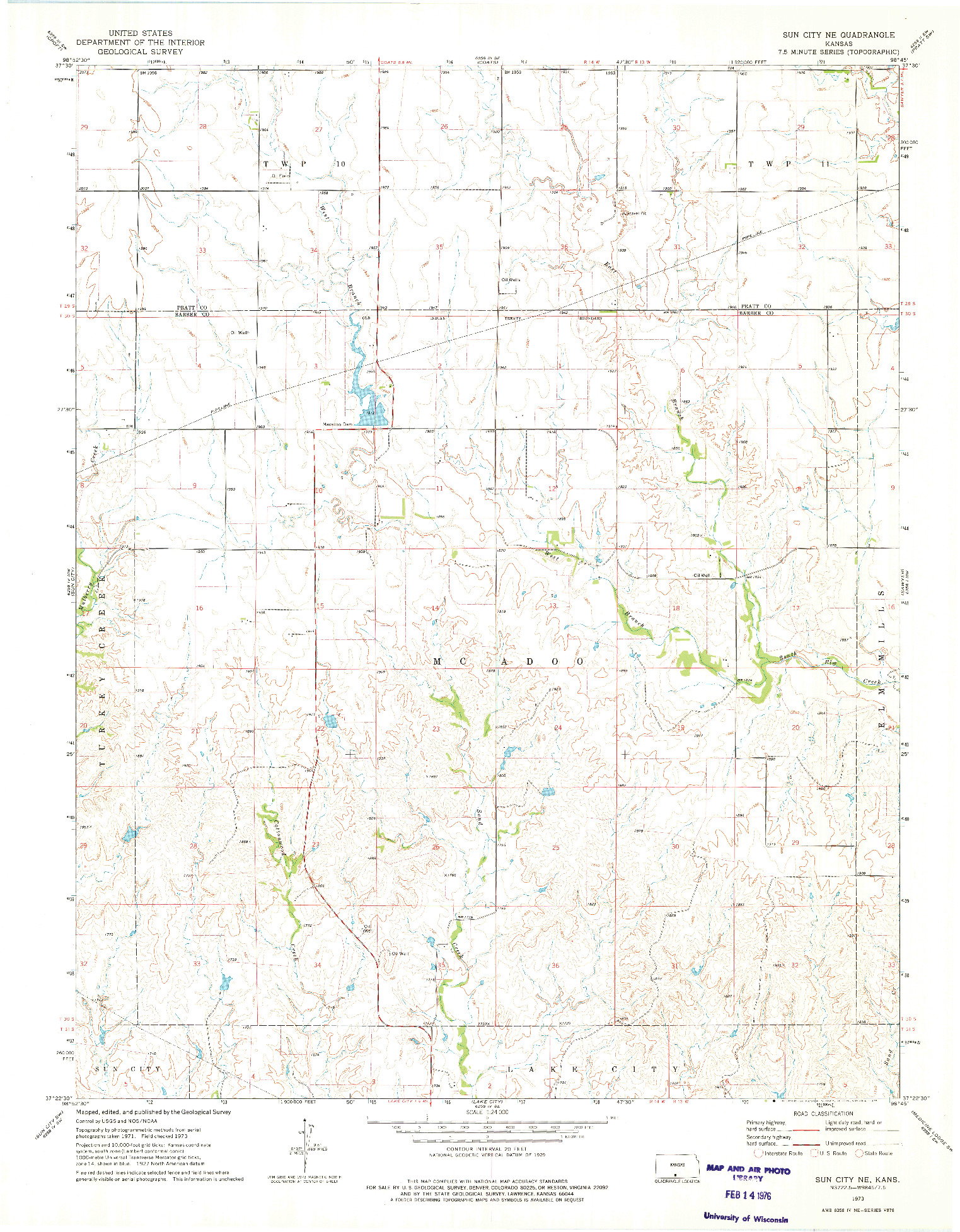 USGS 1:24000-SCALE QUADRANGLE FOR SUN CITY NE, KS 1973