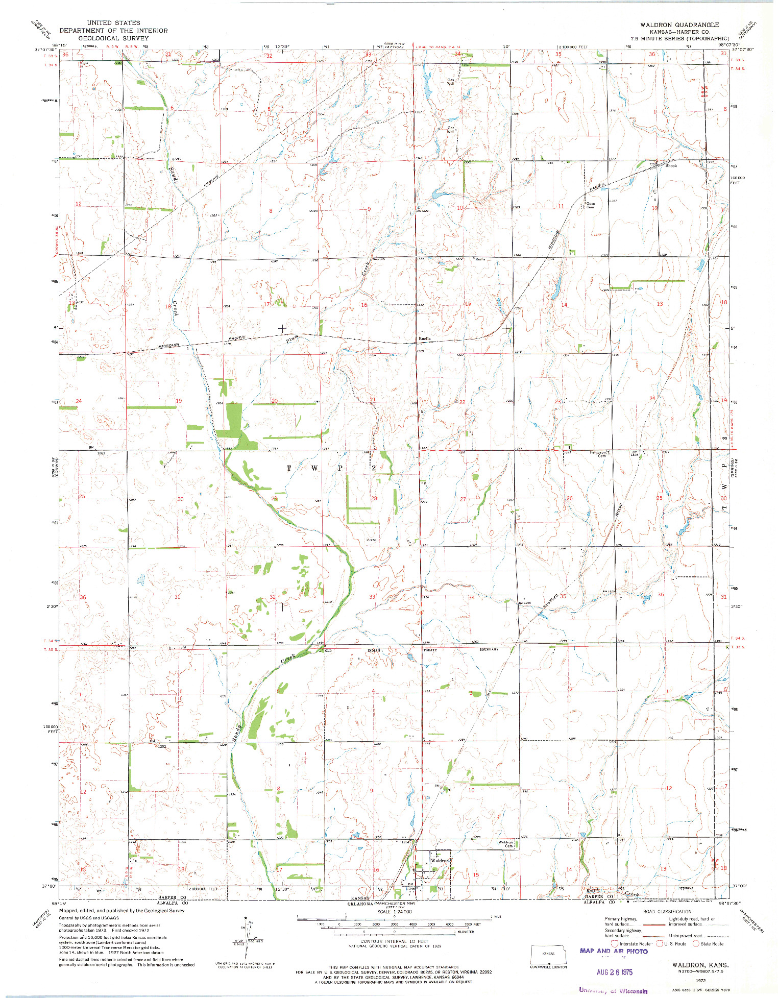 USGS 1:24000-SCALE QUADRANGLE FOR WALDRON, KS 1972