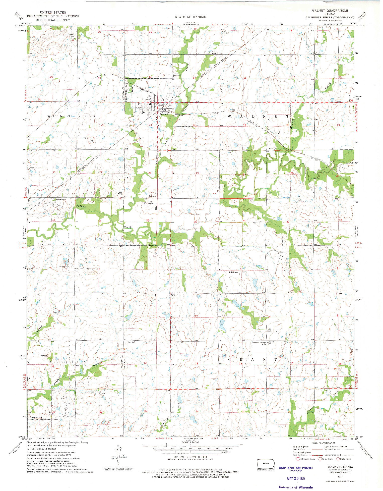 USGS 1:24000-SCALE QUADRANGLE FOR WALNUT, KS 1973