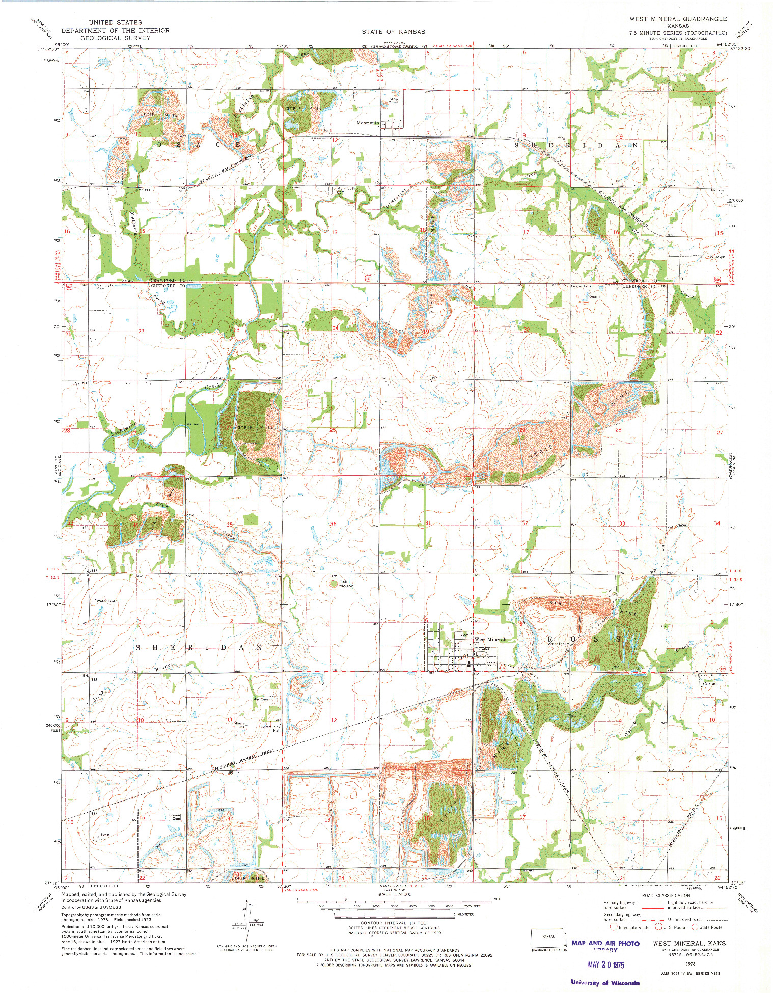 USGS 1:24000-SCALE QUADRANGLE FOR WEST MINERAL, KS 1973