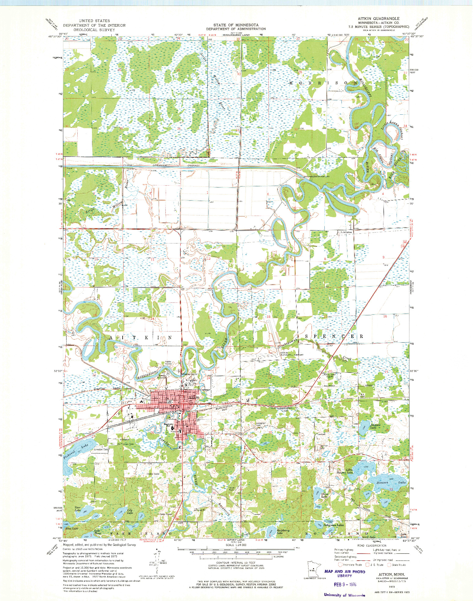 USGS 1:24000-SCALE QUADRANGLE FOR AITKIN, MN 1973