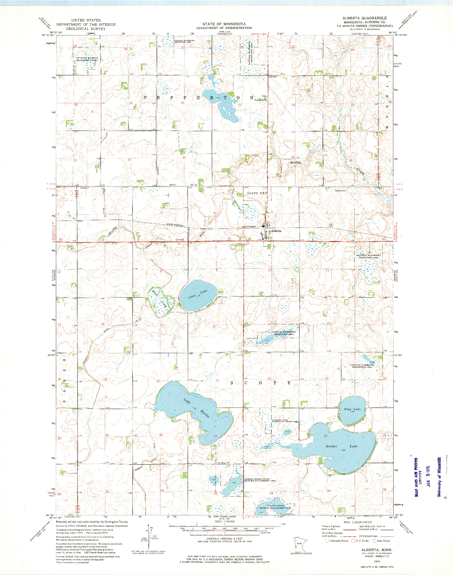 USGS 1:24000-SCALE QUADRANGLE FOR ALBERTA, MN 1973
