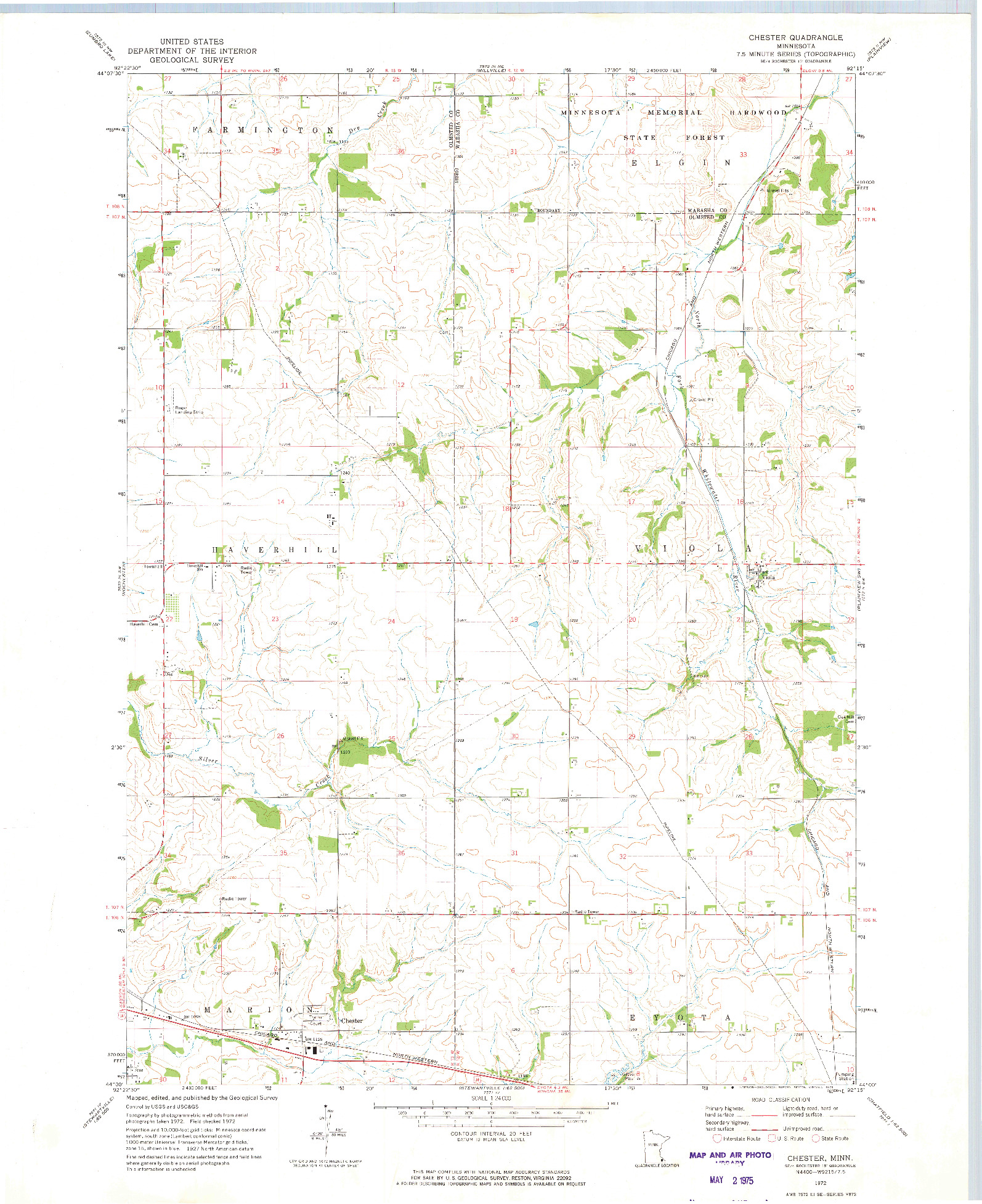 USGS 1:24000-SCALE QUADRANGLE FOR CHESTER, MN 1972