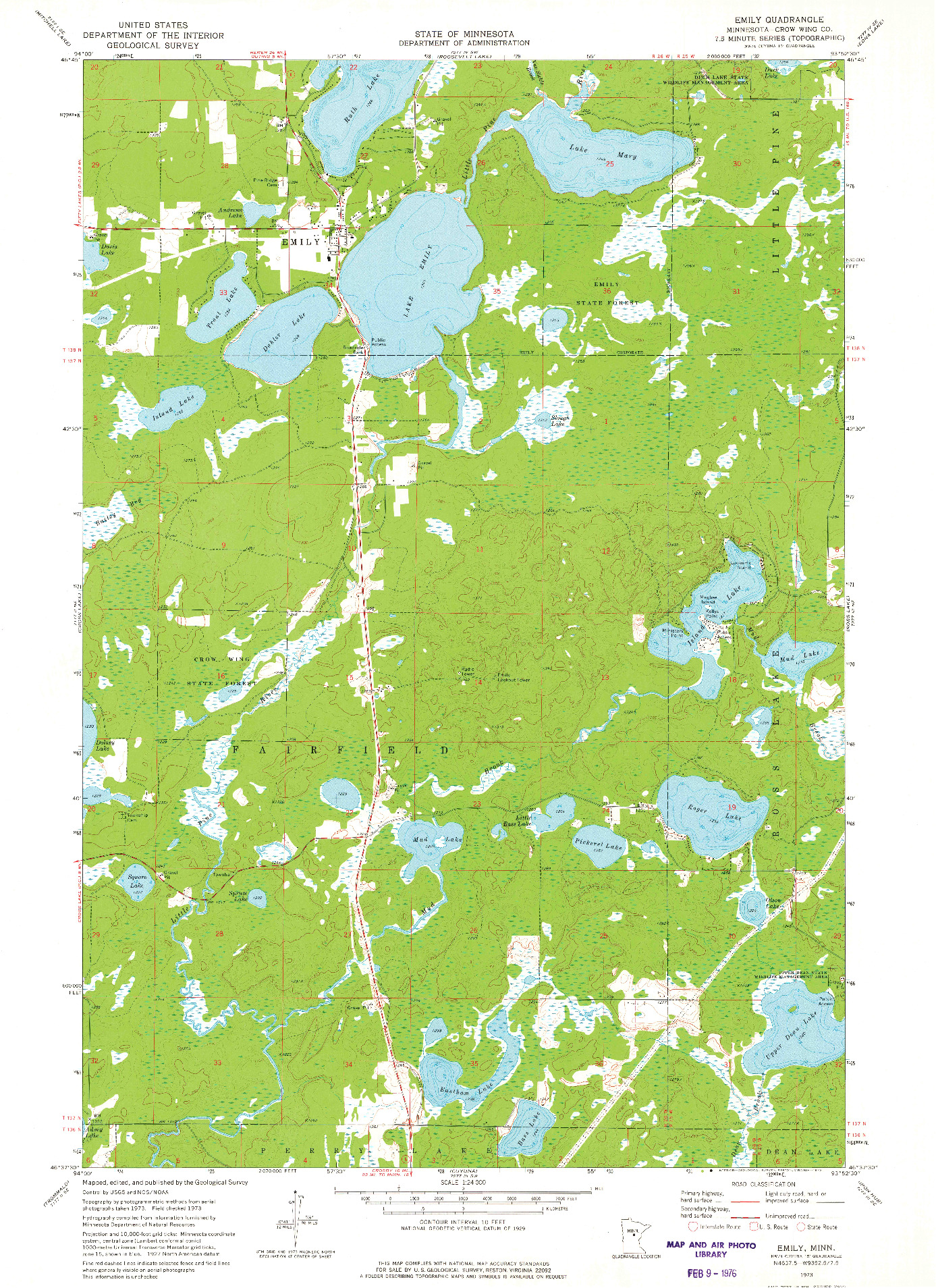 USGS 1:24000-SCALE QUADRANGLE FOR EMILY, MN 1973