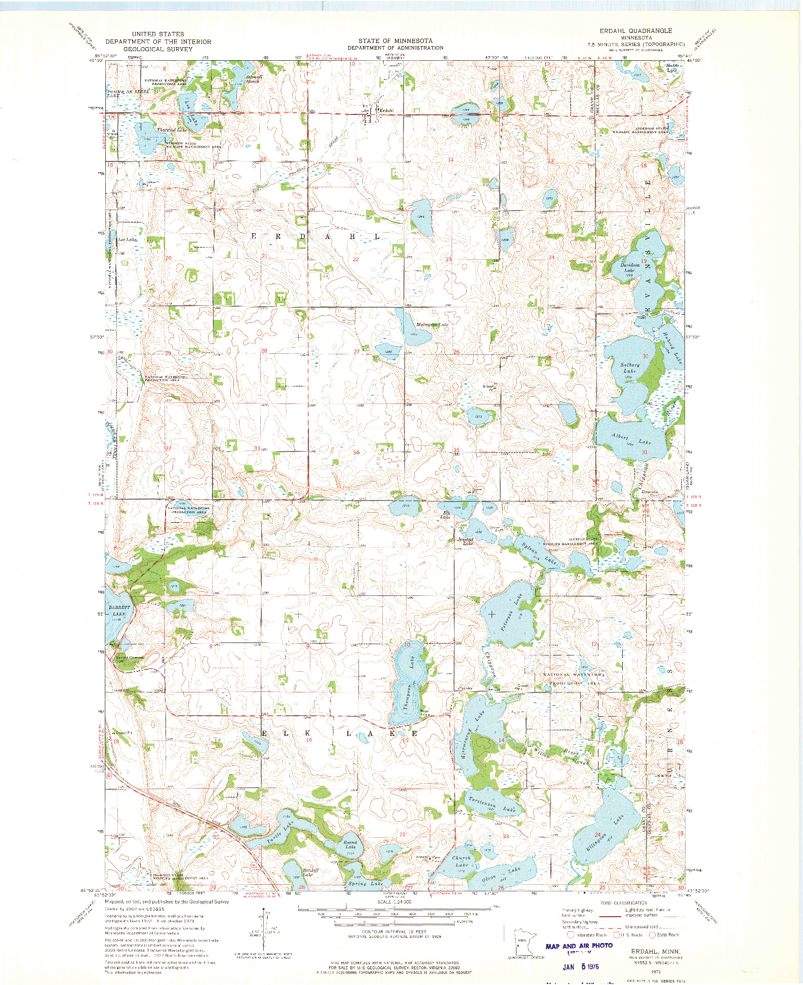 USGS 1:24000-SCALE QUADRANGLE FOR ERDAHL, MN 1973