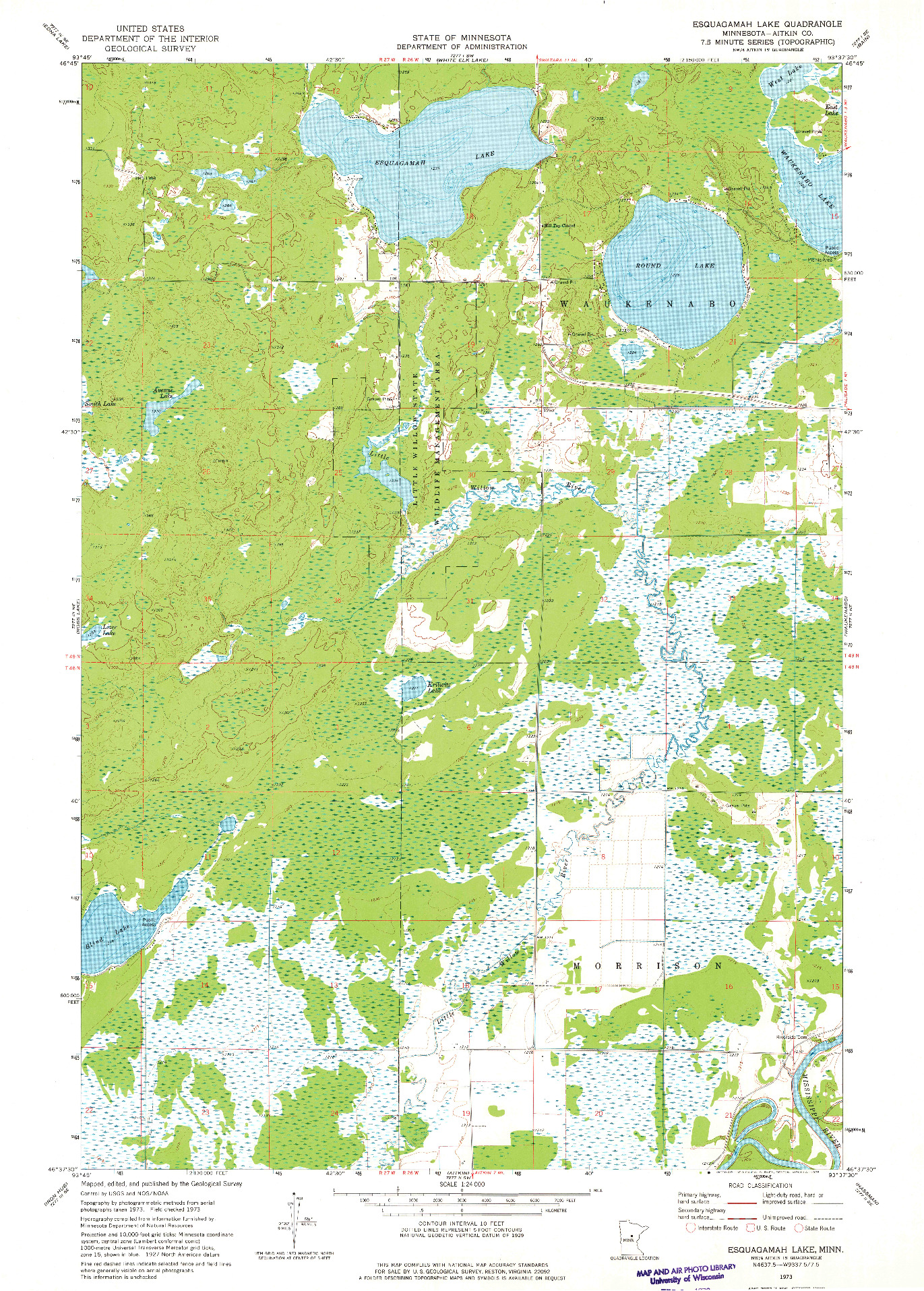USGS 1:24000-SCALE QUADRANGLE FOR ESQUAGAMAH LAKE, MN 1973