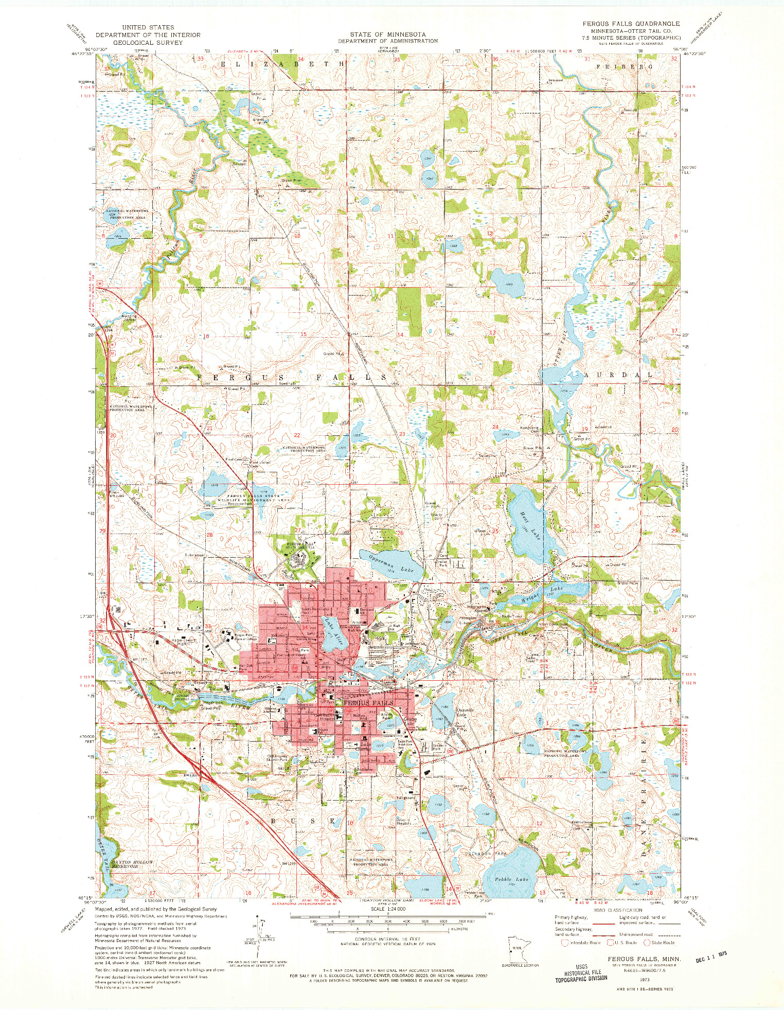 USGS 1:24000-SCALE QUADRANGLE FOR FERGUS FALLS, MN 1973