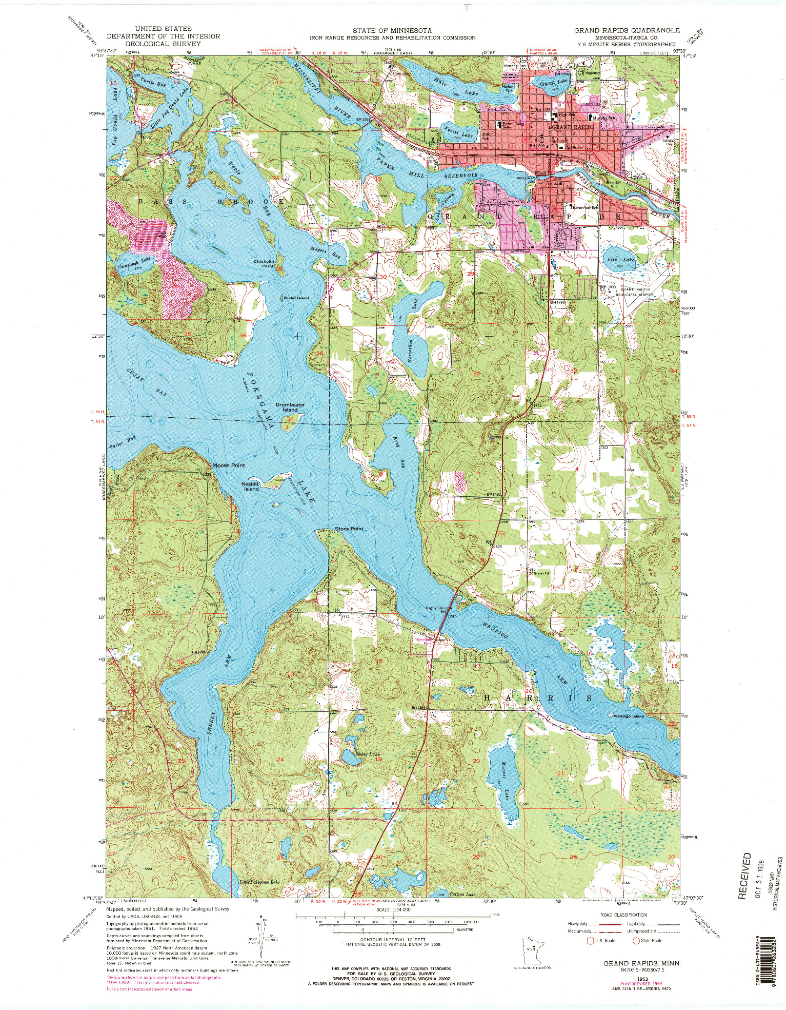 USGS 1:24000-SCALE QUADRANGLE FOR GRAND RAPIDS, MN 1953