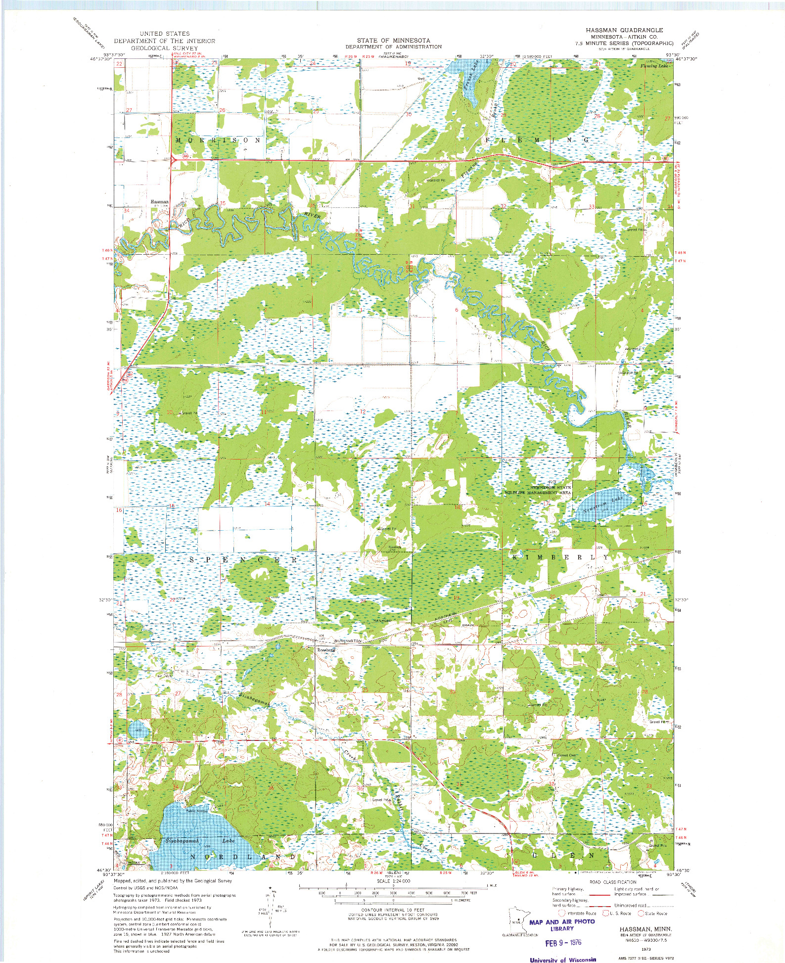 USGS 1:24000-SCALE QUADRANGLE FOR HASSMAN, MN 1973