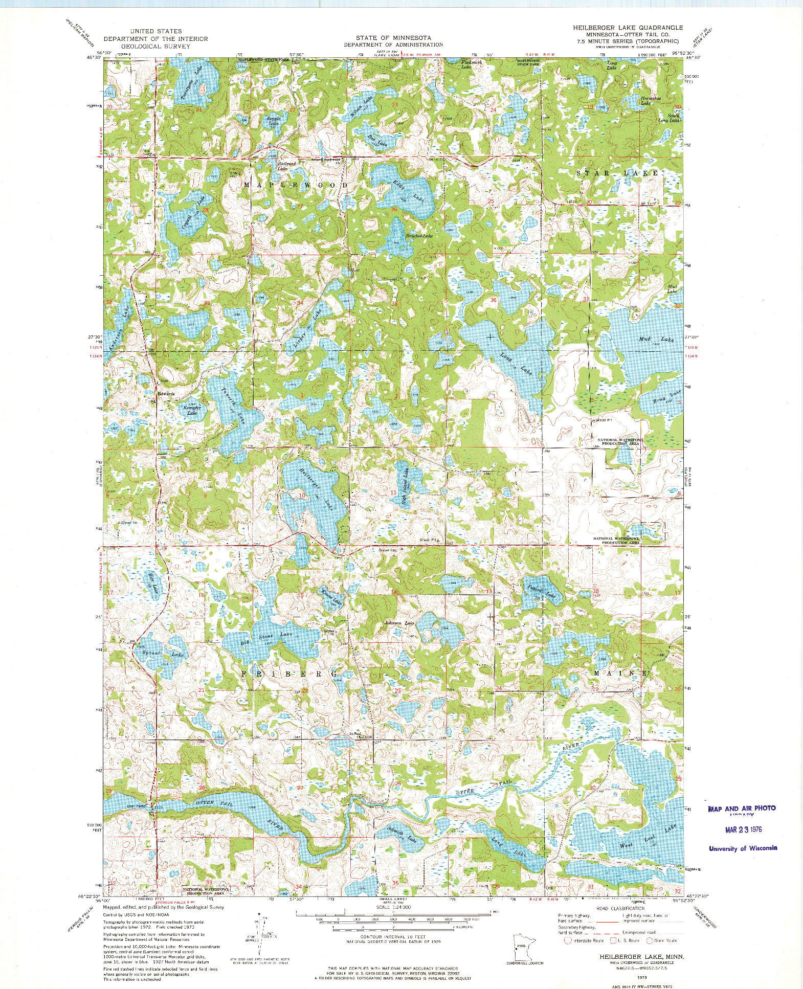 USGS 1:24000-SCALE QUADRANGLE FOR HEILBERGER LAKE, MN 1973