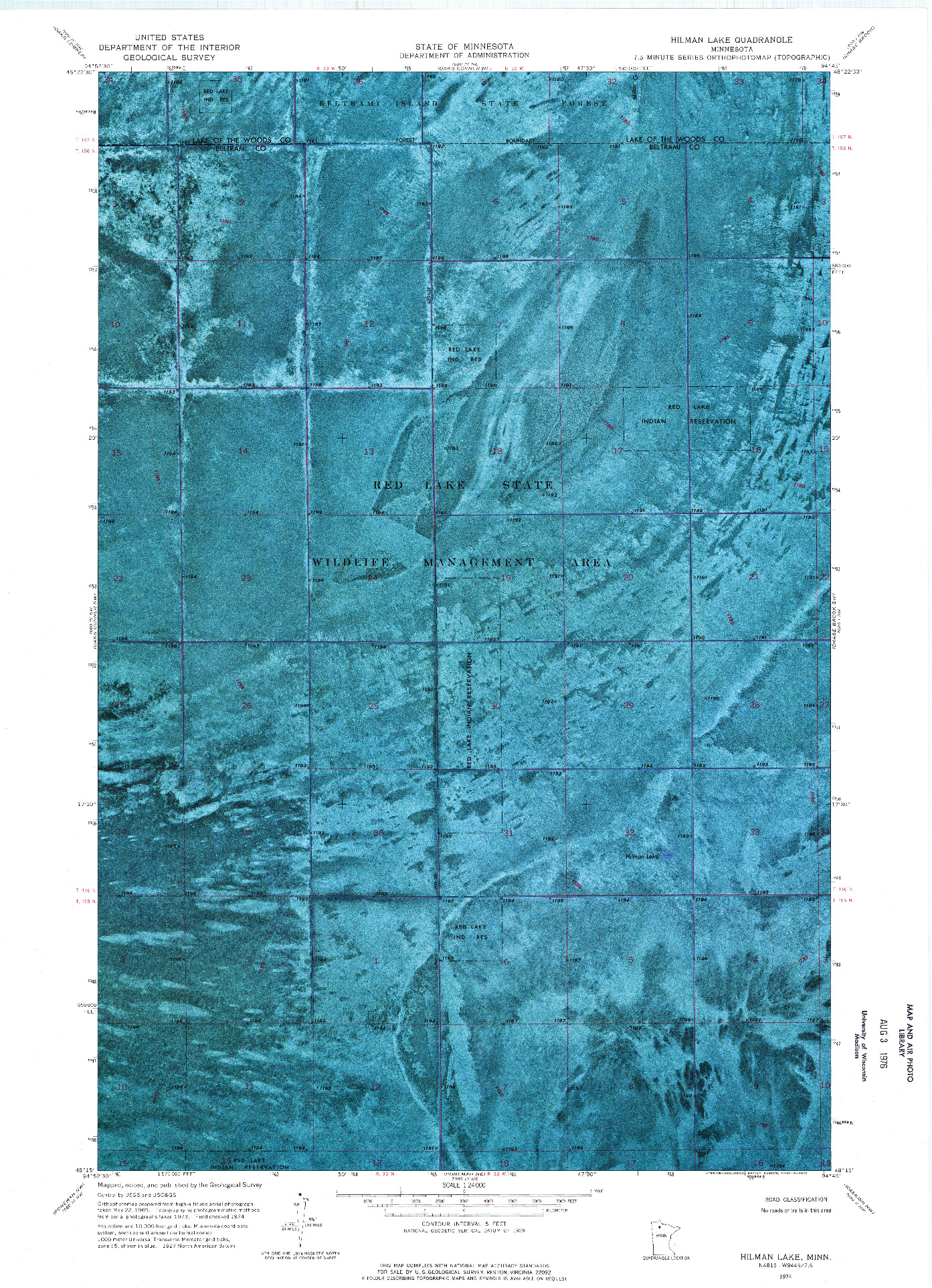 USGS 1:24000-SCALE QUADRANGLE FOR HILMAN LAKE, MN 1974