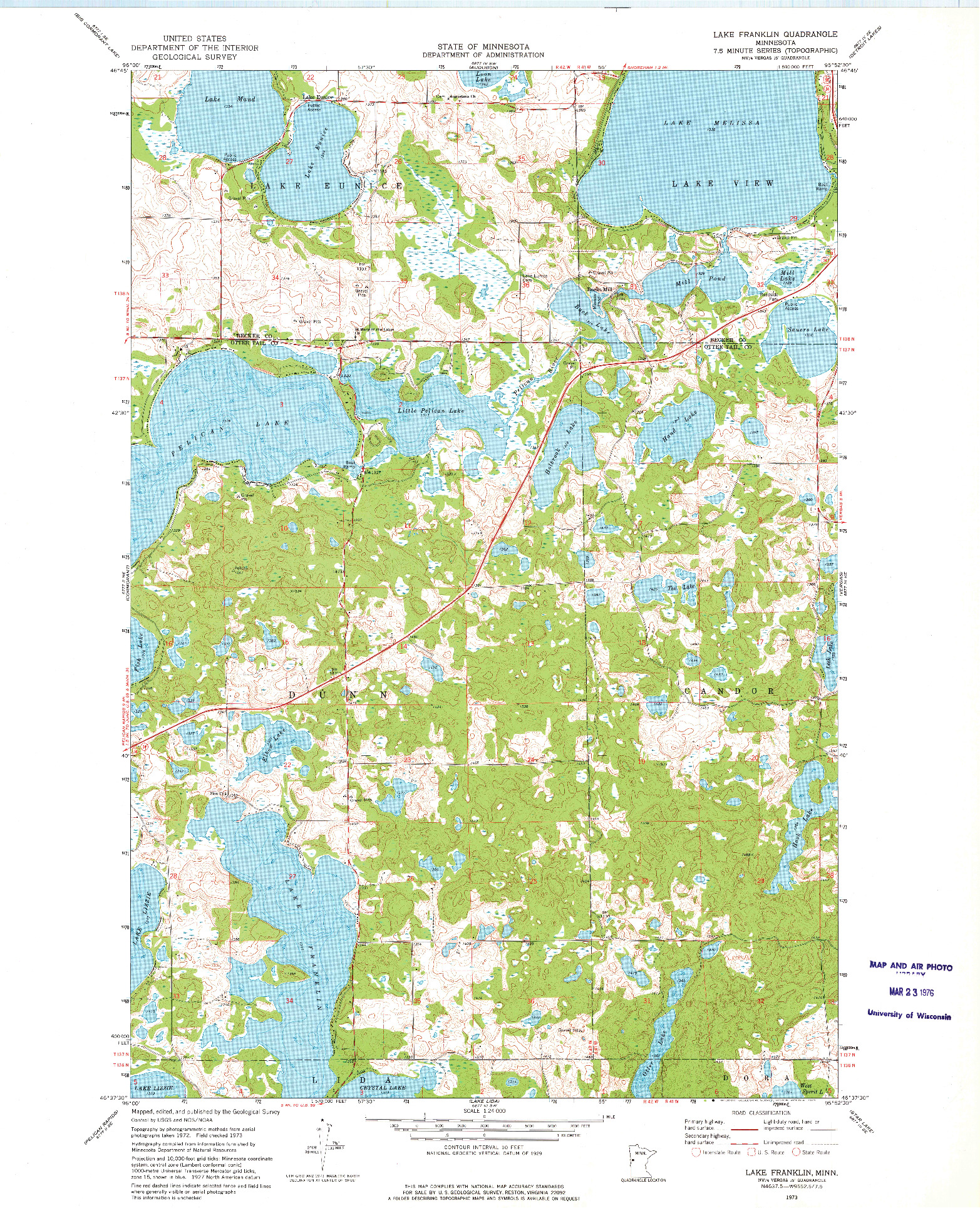 USGS 1:24000-SCALE QUADRANGLE FOR LAKE FRANKLIN, MN 1973