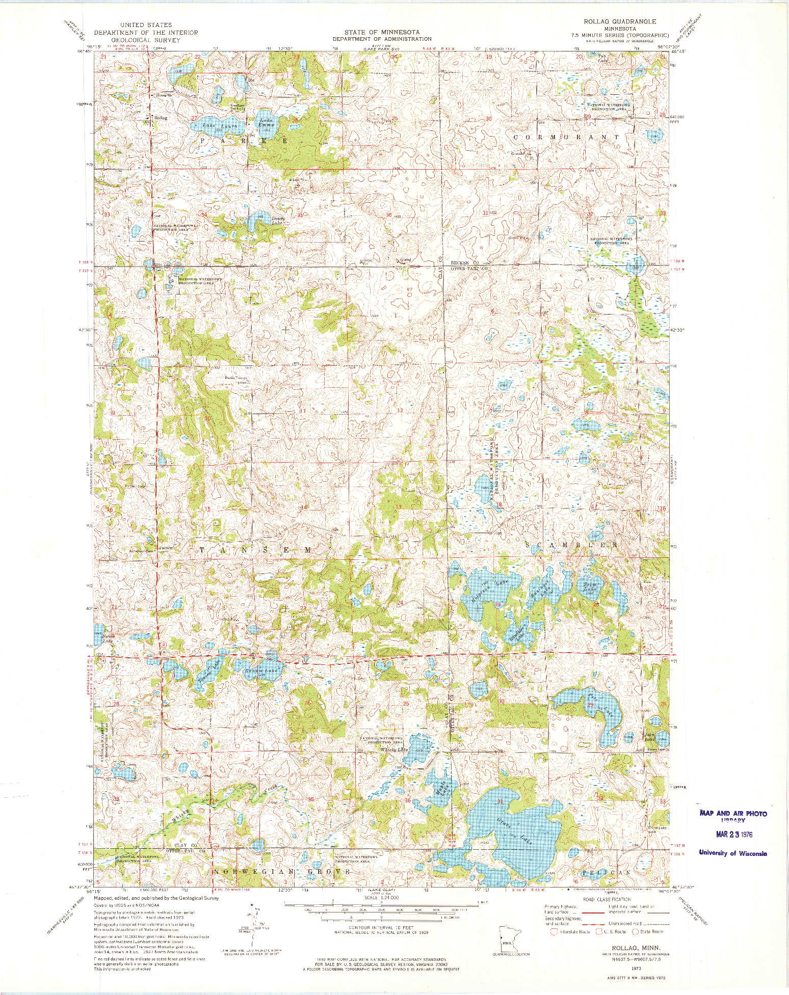 USGS 1:24000-SCALE QUADRANGLE FOR ROLLAG, MN 1973