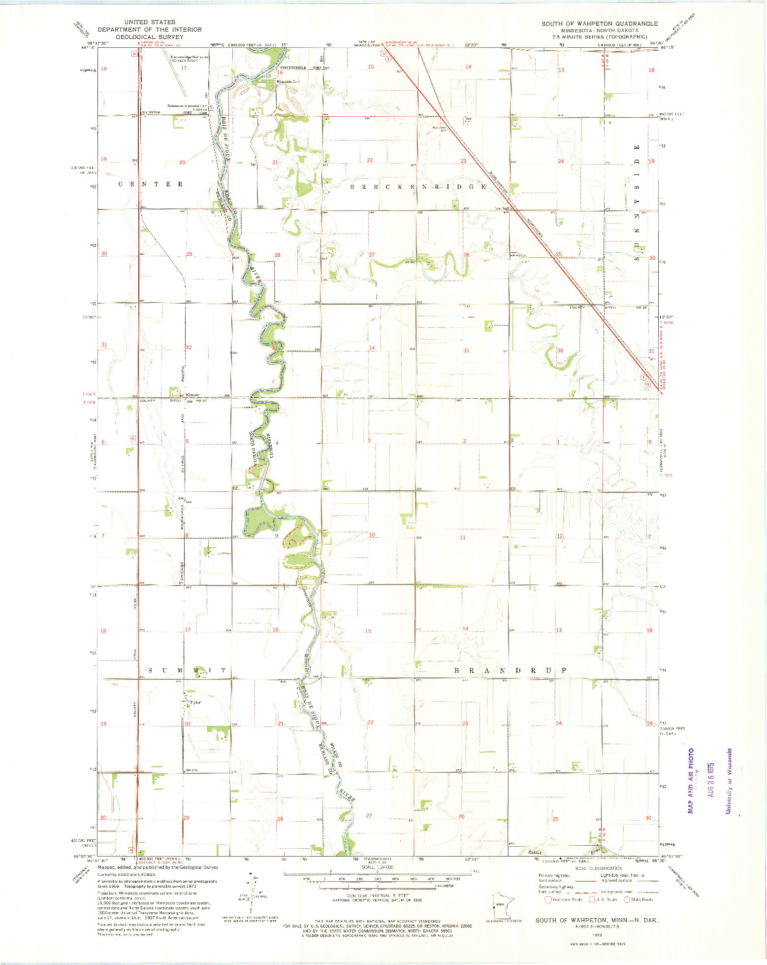 USGS 1:24000-SCALE QUADRANGLE FOR SOUTH OF WAHPETON, MN 1973