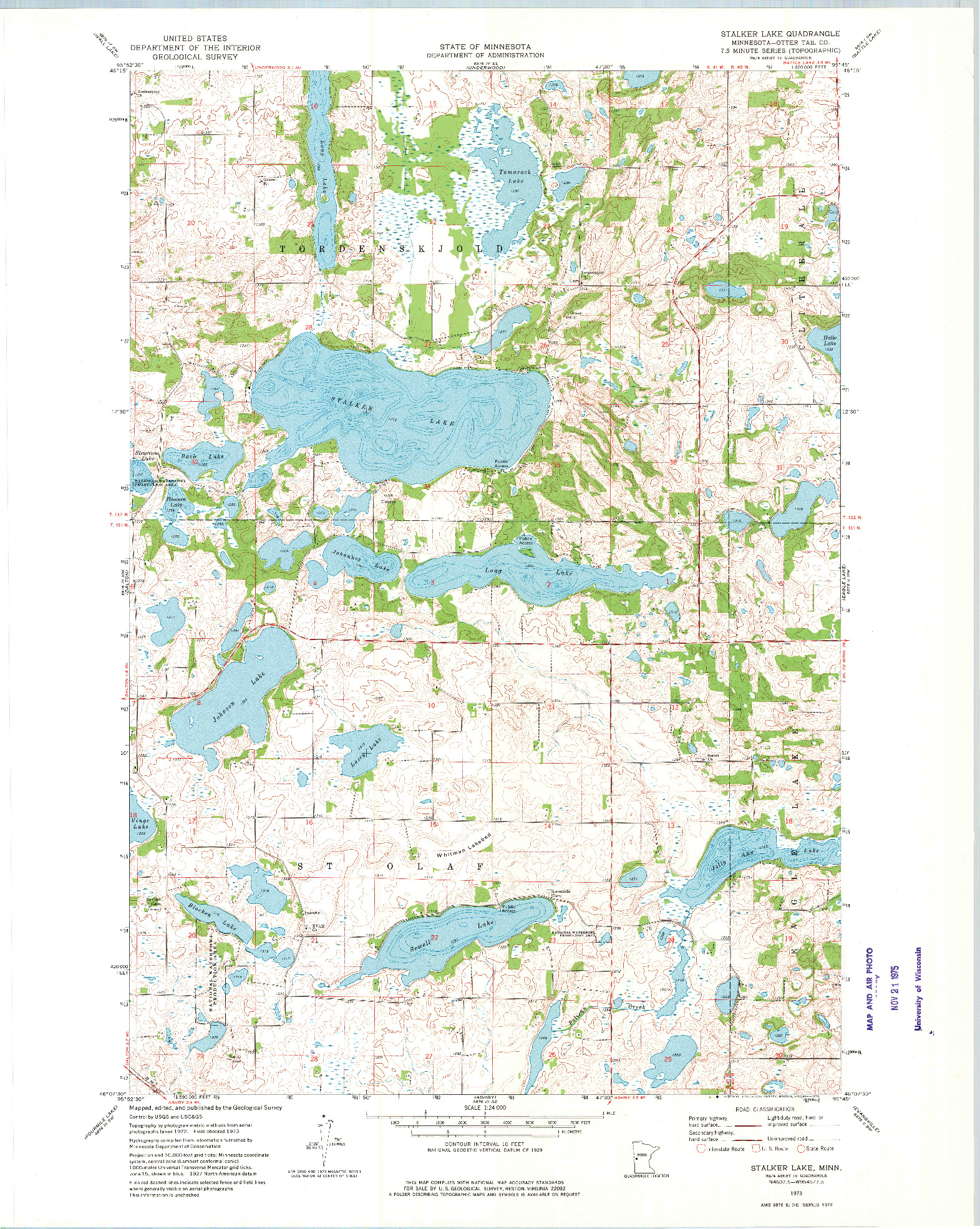 USGS 1:24000-SCALE QUADRANGLE FOR STALKER LAKE, MN 1973