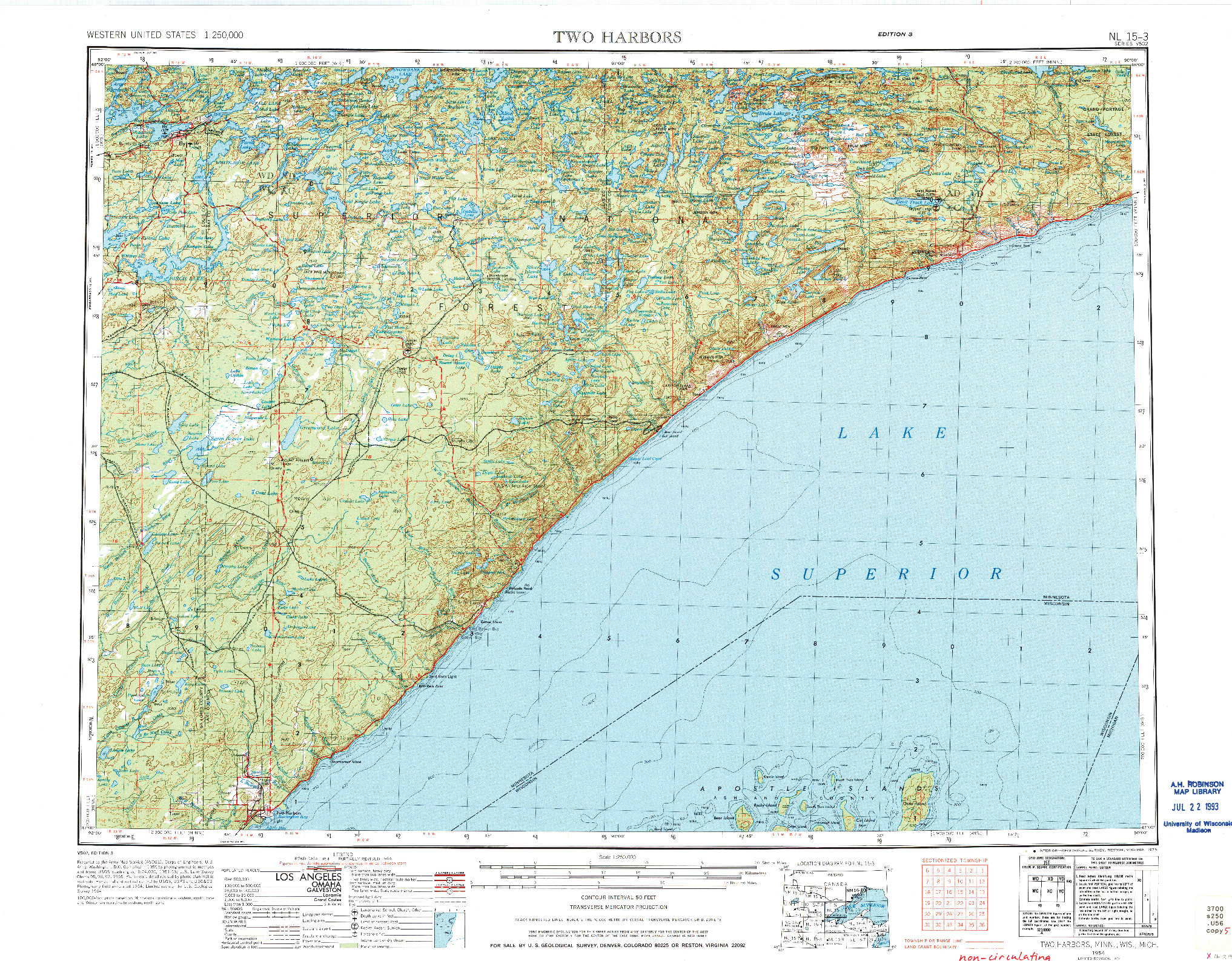 USGS 1:250000-SCALE QUADRANGLE FOR TWO HARBORS, MN 1954