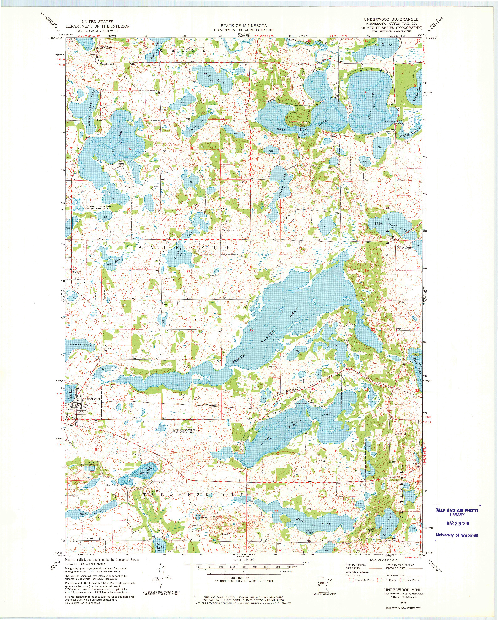 USGS 1:24000-SCALE QUADRANGLE FOR UNDERWOOD, MN 1973