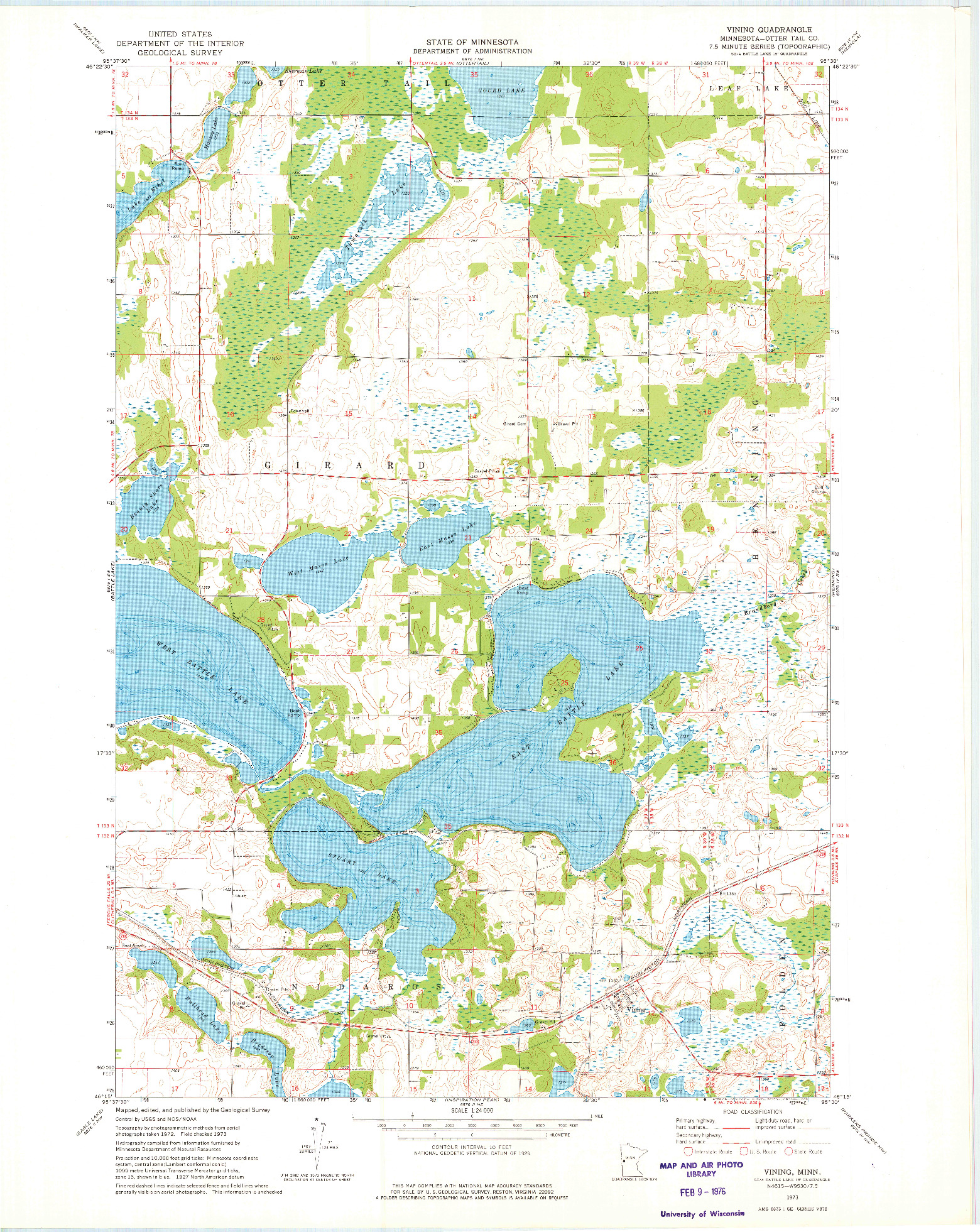 USGS 1:24000-SCALE QUADRANGLE FOR VINING, MN 1973