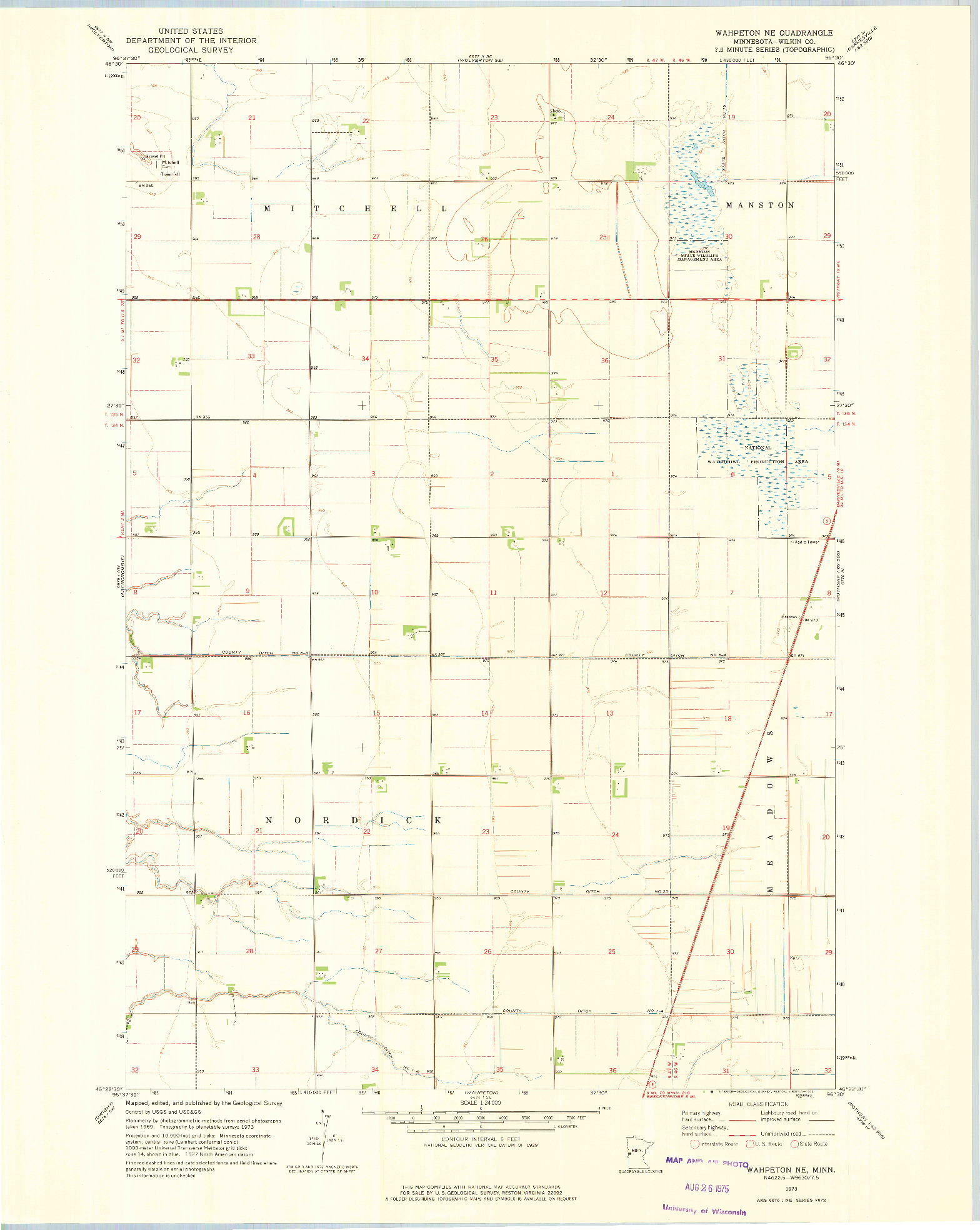 USGS 1:24000-SCALE QUADRANGLE FOR WAHPETON NE, MN 1973