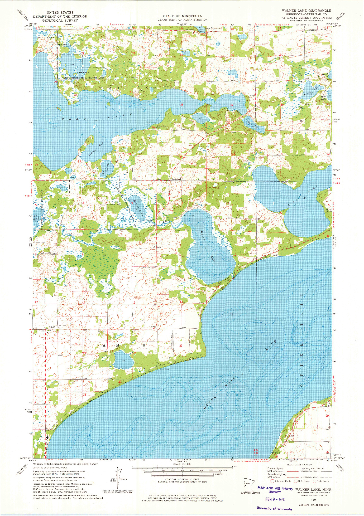 USGS 1:24000-SCALE QUADRANGLE FOR WALKER LAKE, MN 1973