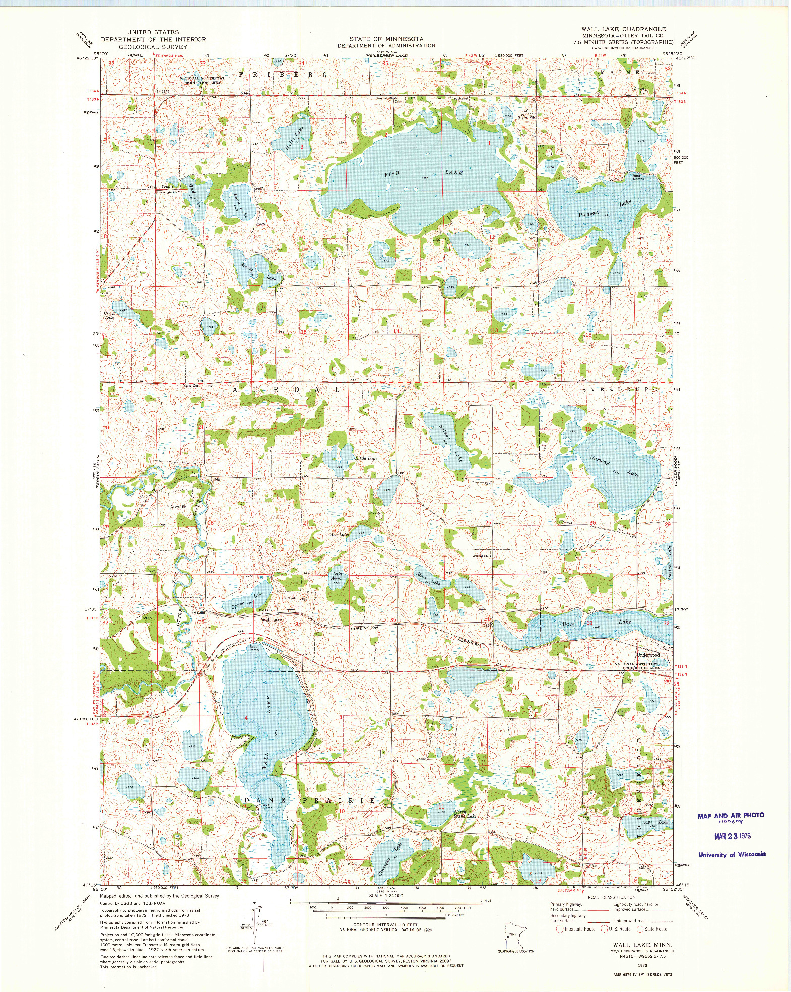 USGS 1:24000-SCALE QUADRANGLE FOR WALL LAKE, MN 1973