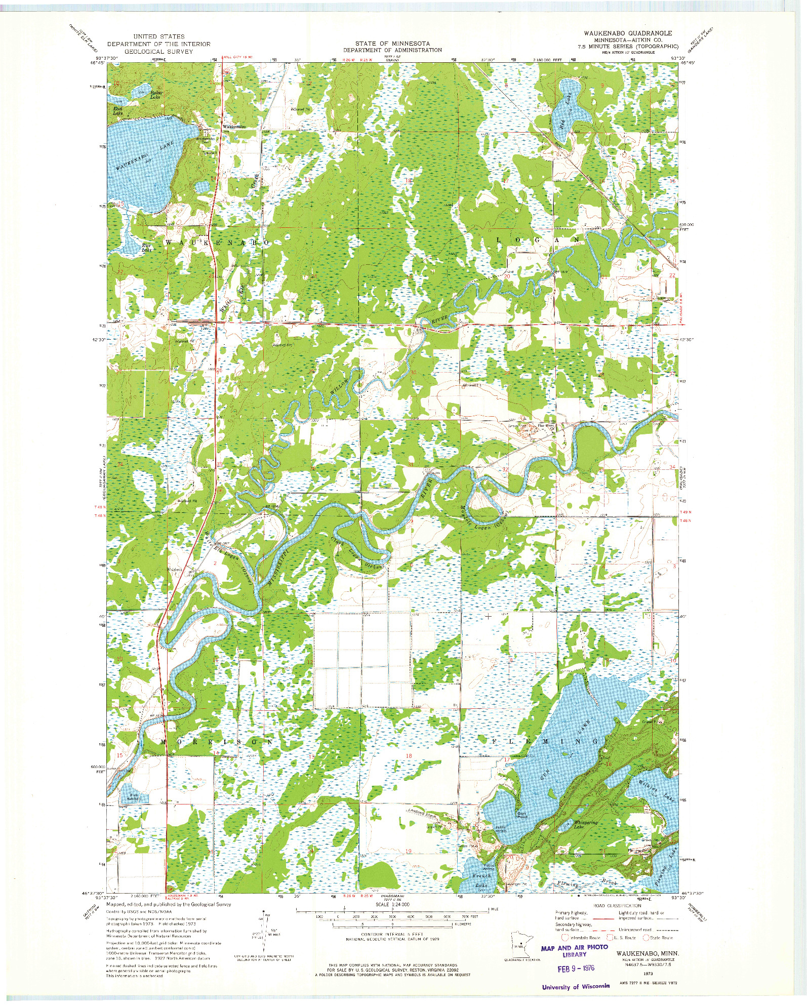 USGS 1:24000-SCALE QUADRANGLE FOR WAUKENABO, MN 1973