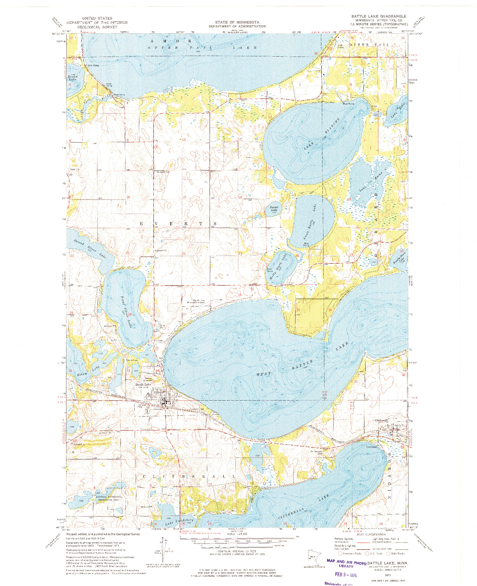 USGS 1:24000-SCALE QUADRANGLE FOR BATTLE LAKE, MN 1973