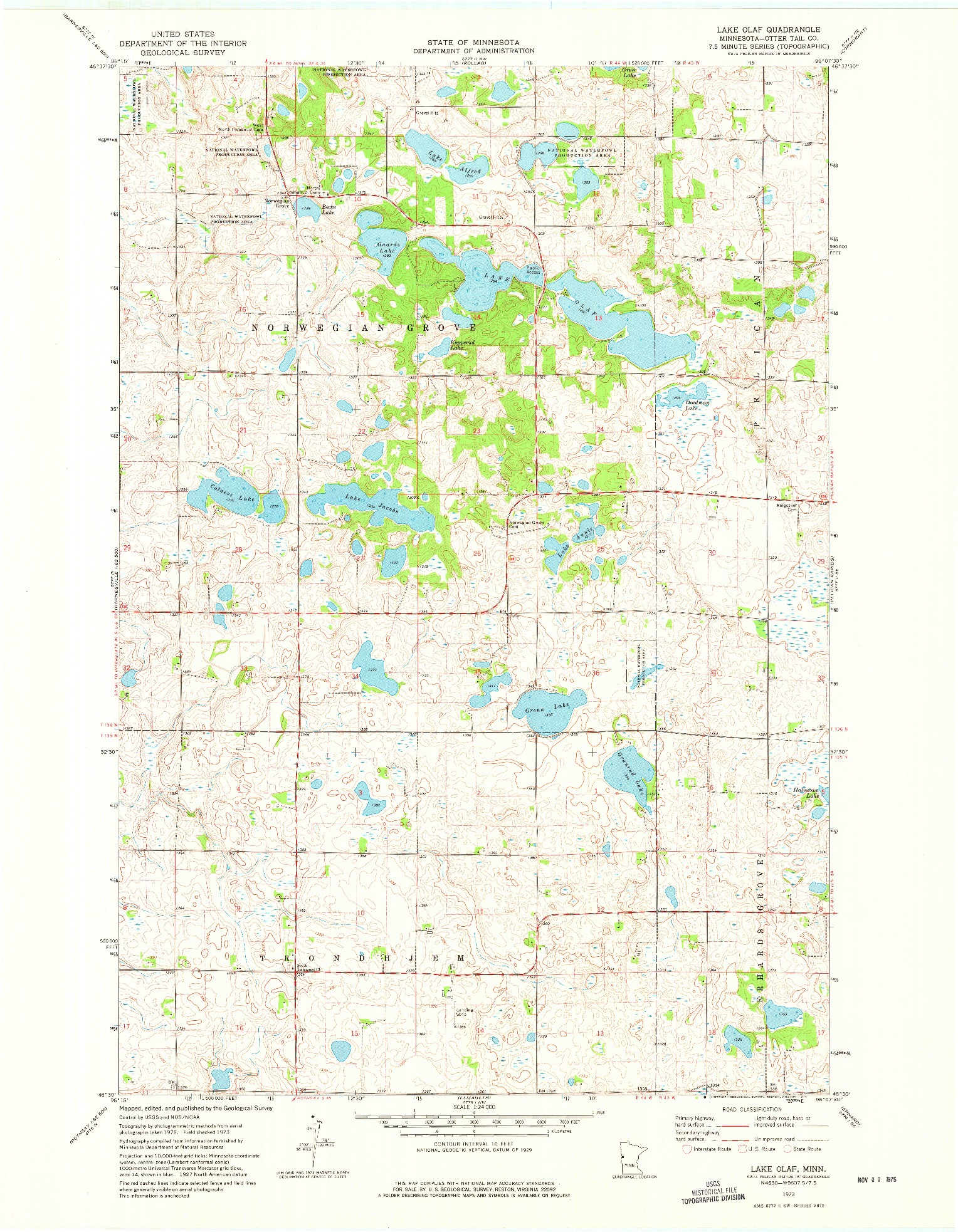 USGS 1:24000-SCALE QUADRANGLE FOR LAKE OLAF, MN 1973