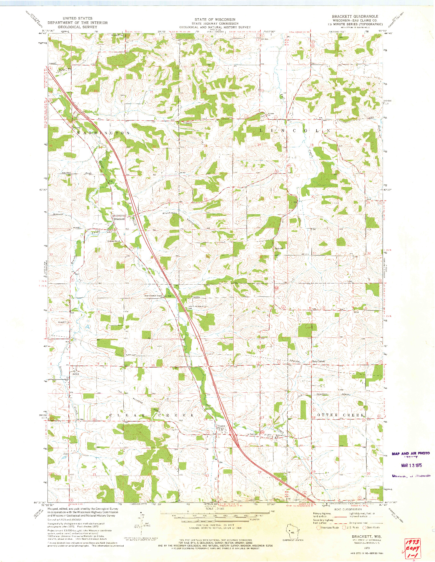 USGS 1:24000-SCALE QUADRANGLE FOR BRACKETT, WI 1973