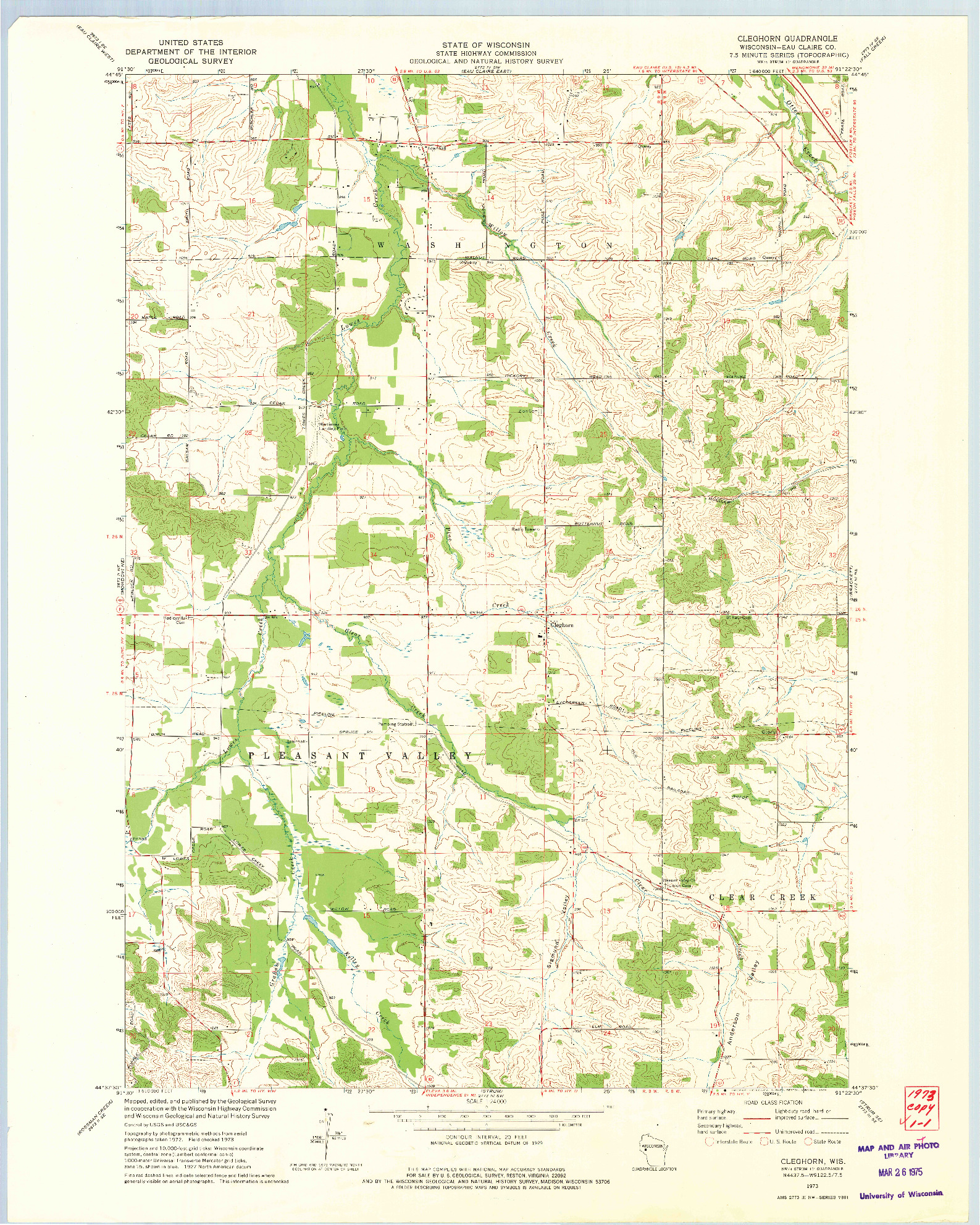 USGS 1:24000-SCALE QUADRANGLE FOR CLEGHORN, WI 1973