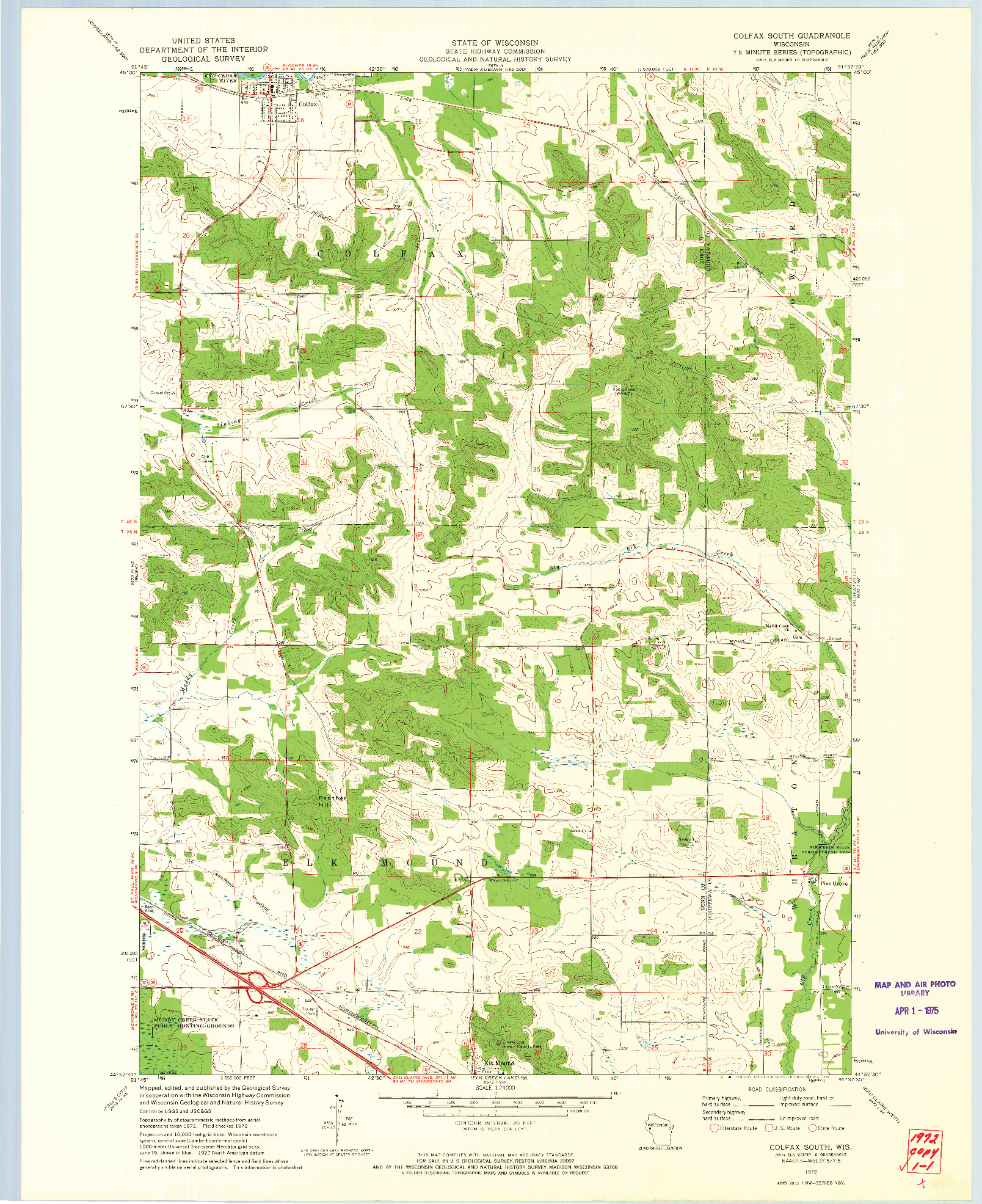 USGS 1:24000-SCALE QUADRANGLE FOR COLFAX SOUTH, WI 1972