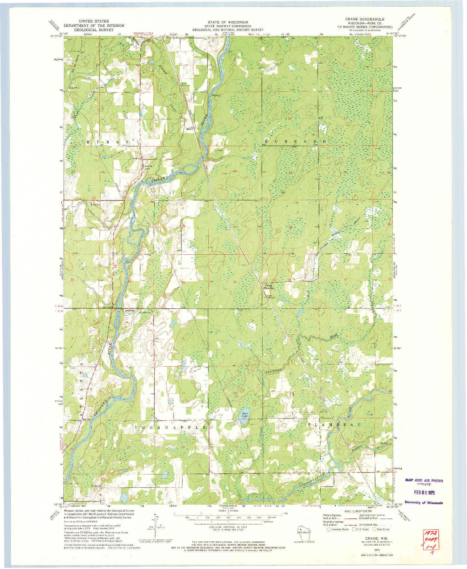 USGS 1:24000-SCALE QUADRANGLE FOR CRANE, WI 1972